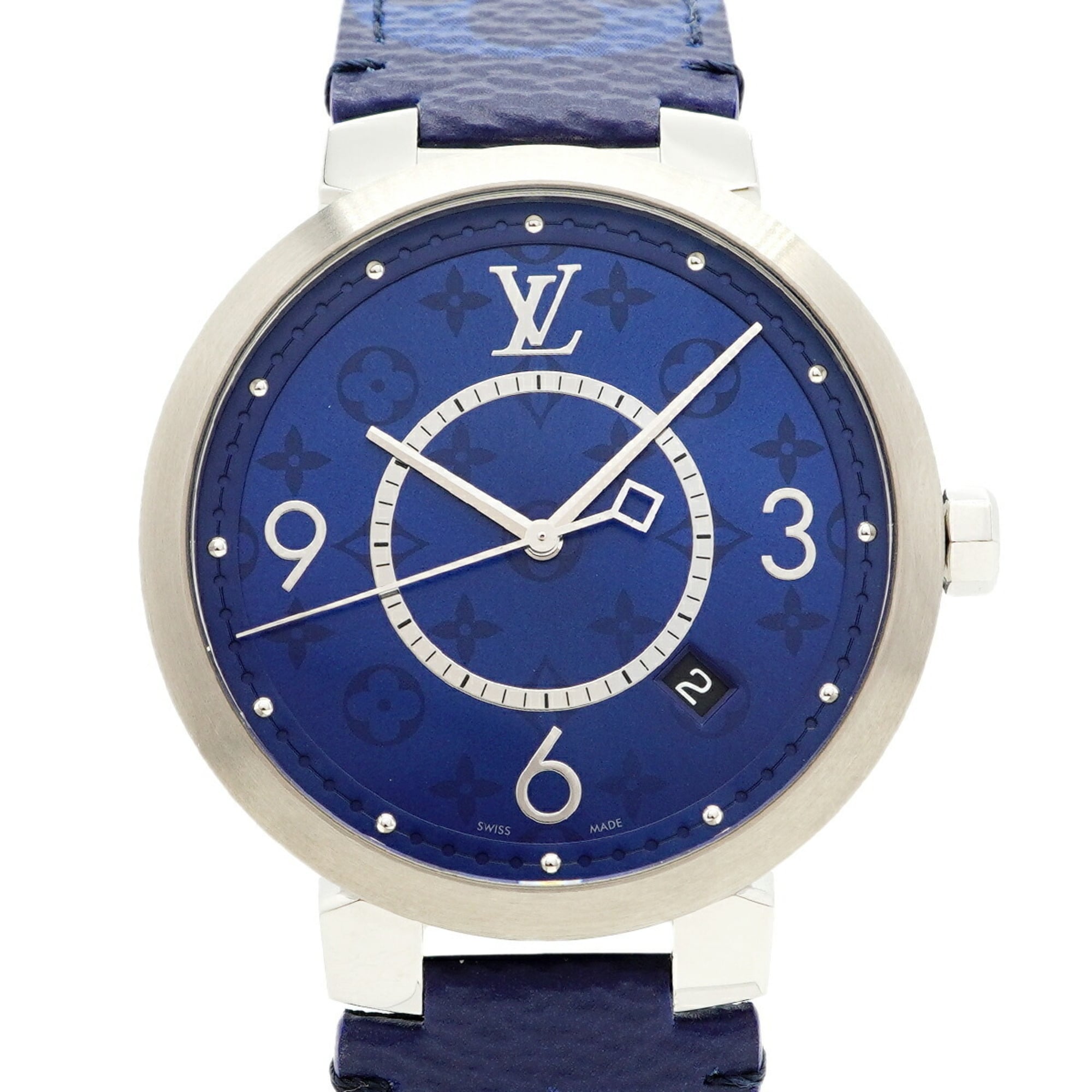 Louis Vuitton Tambour Monogram QA150Z Blue Dial Men\'s Watch