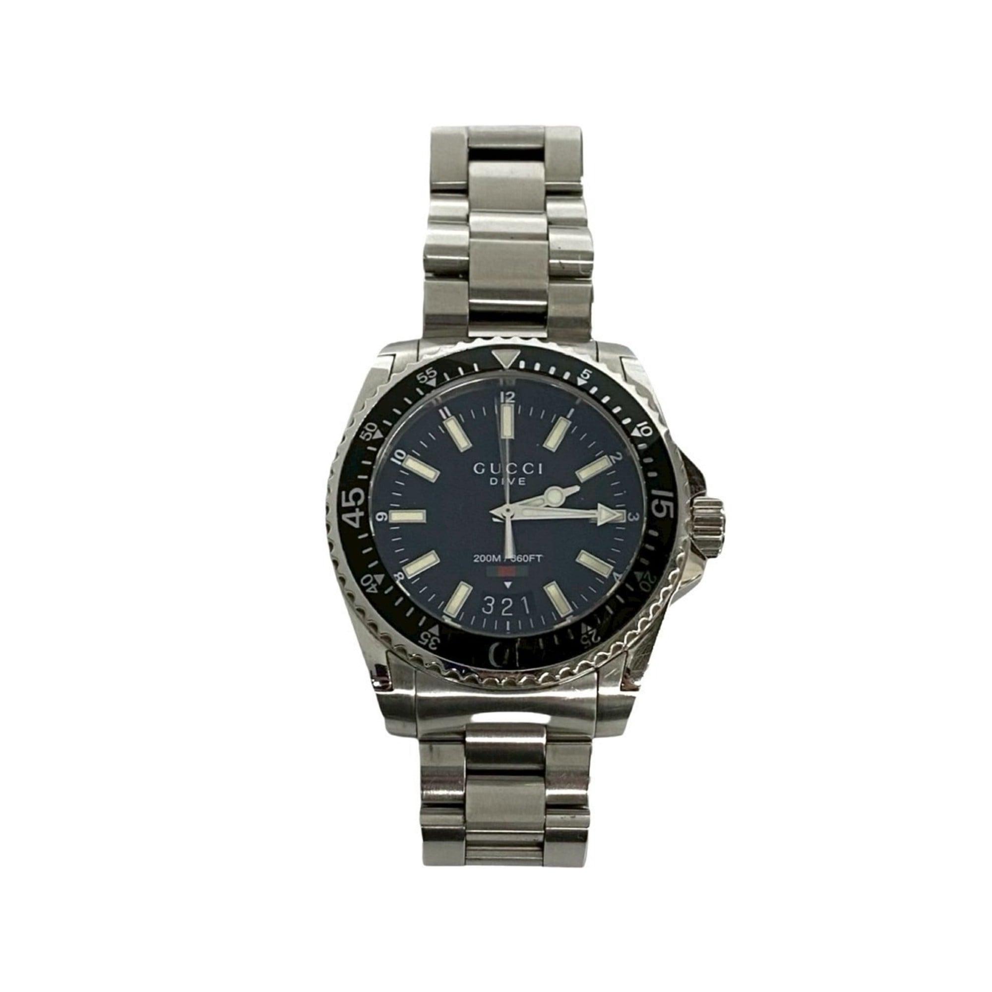 GUCCI Dive Stainless Steel Quartz Watch, Men\'s Accessory, Silver/Black, 30050