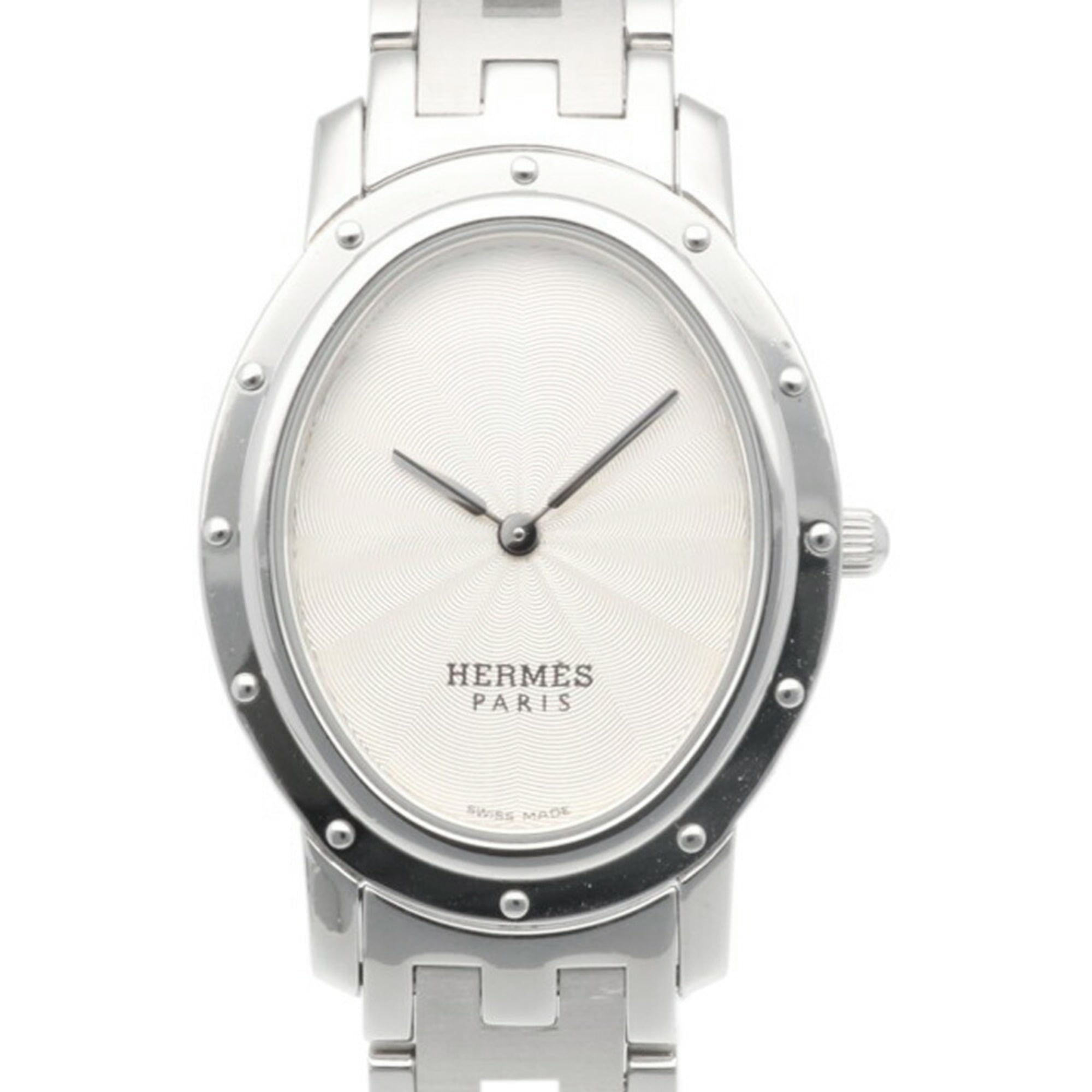 Herms Clipper Oval Watch, Stainless Steel, C01.510, Quartz Movement, Refinished, Women\'s, HERMES