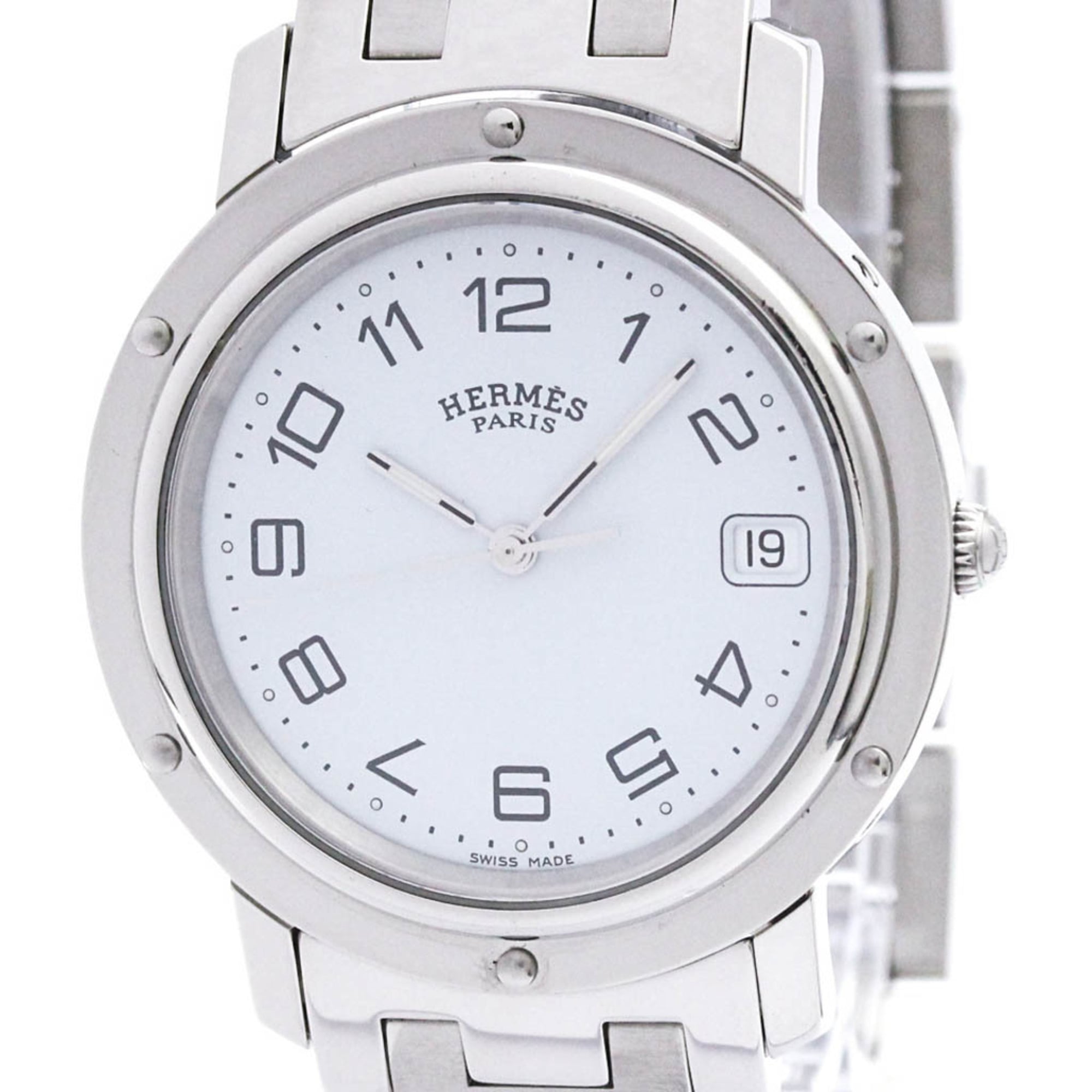 HERMES Clipper Stainless Steel Quartz Mens Watch CL6.710 Polished