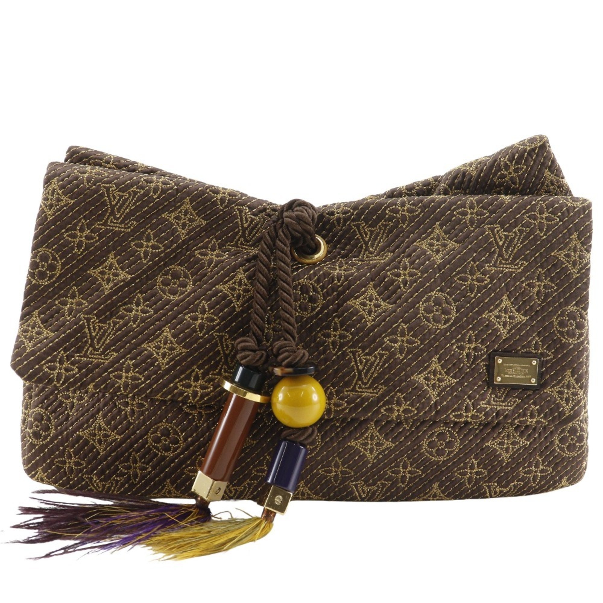 Louis Vuitton African Queen Clutch Bag, Jacquard Monogram Satin, 2009 Model, Brown, RE0039, A5 Size,