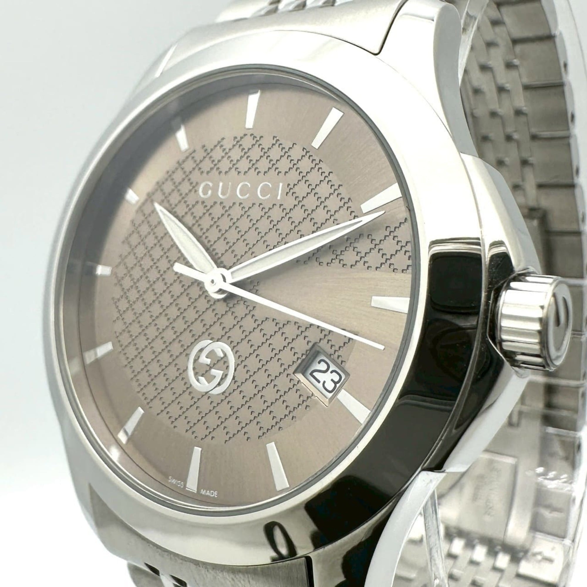 GUCCI G-Timeless YA1264107/126.4 Men\'s Watch with Date, Stainless Steel, Quartz Movement, Brown