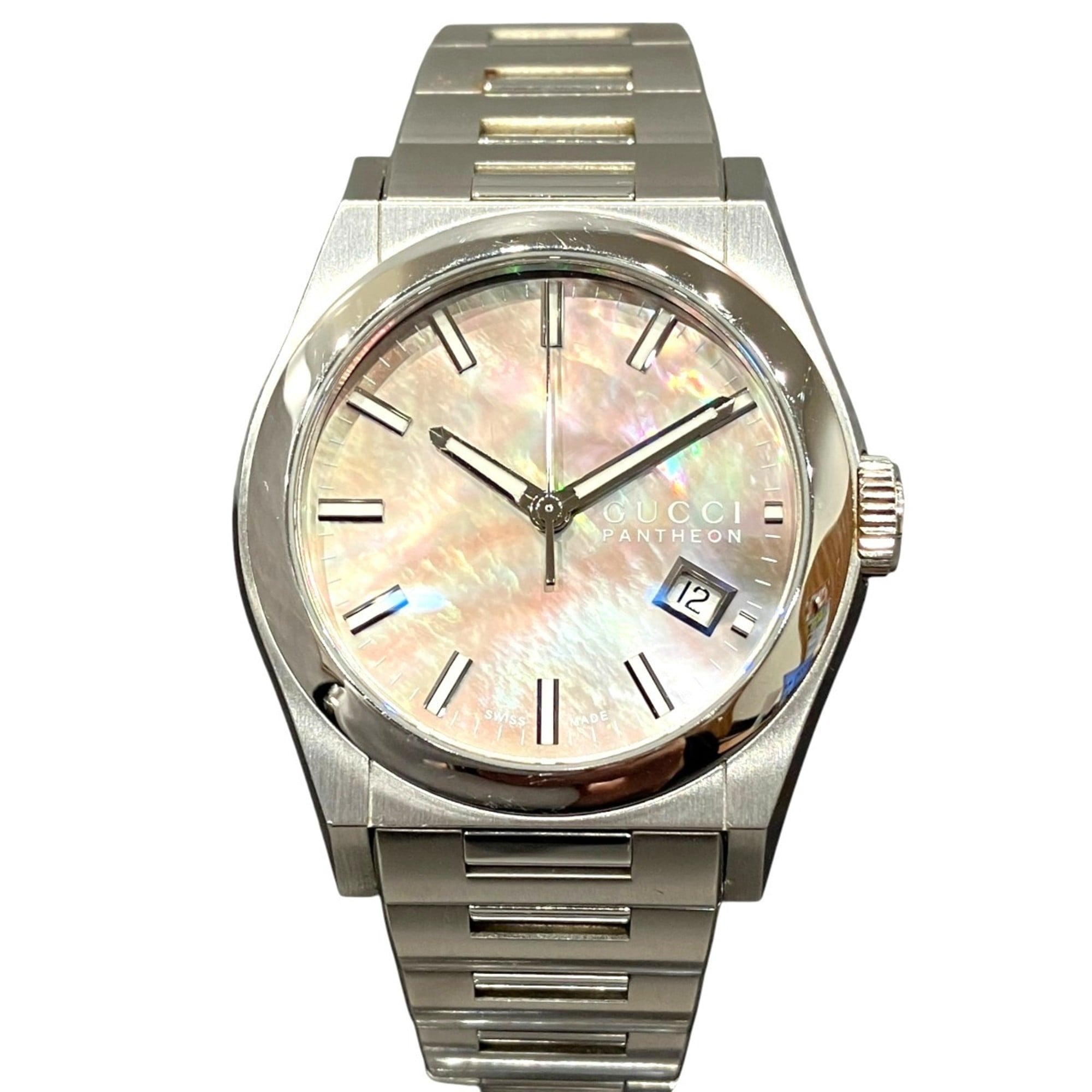 Gucci Pantheon watch, total weight 109.2g, stainless steel, quartz movement, black mother-of-pearl d