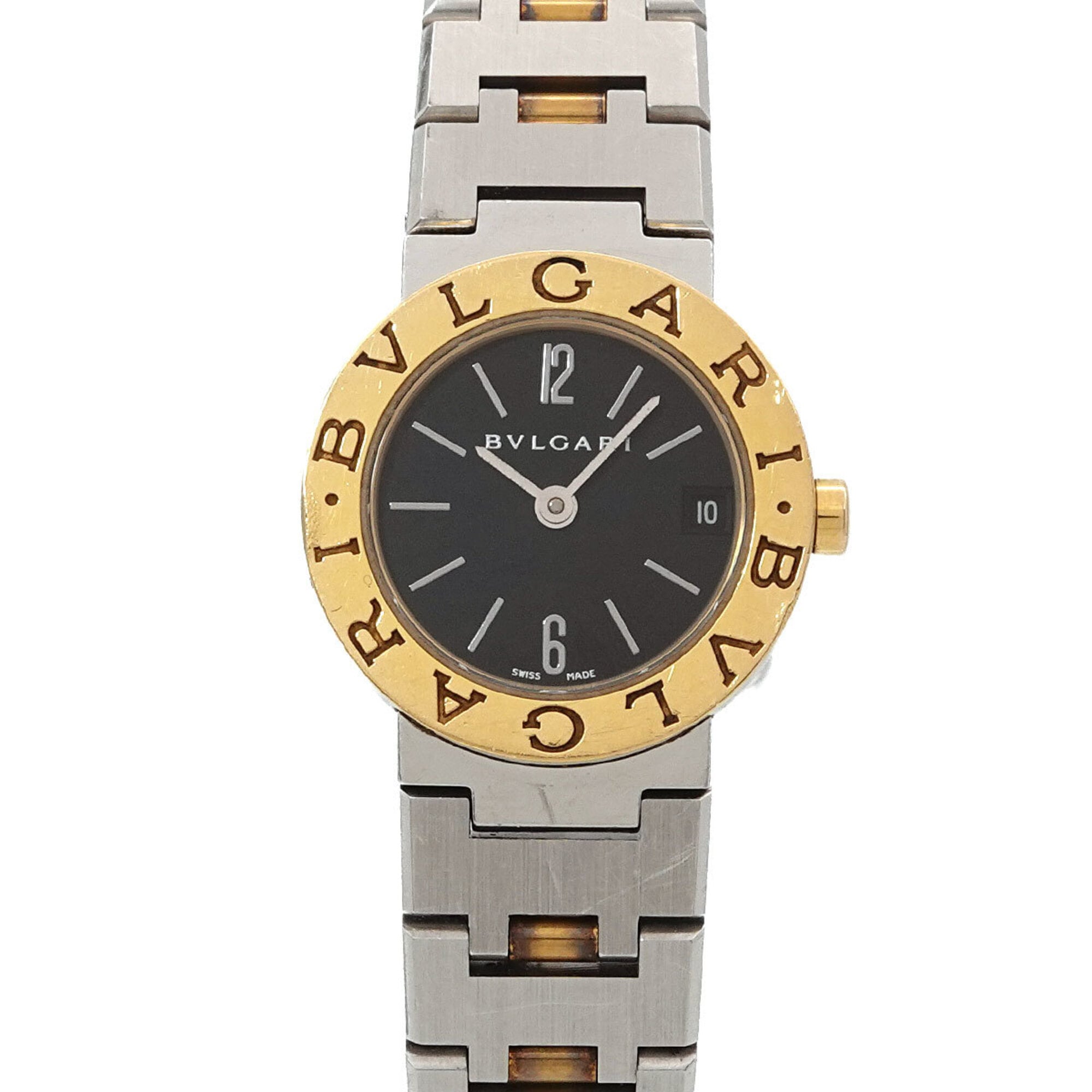 BVLGARI BB23SG Women\'s Watch Date Black YG Yellow Gold Quartz