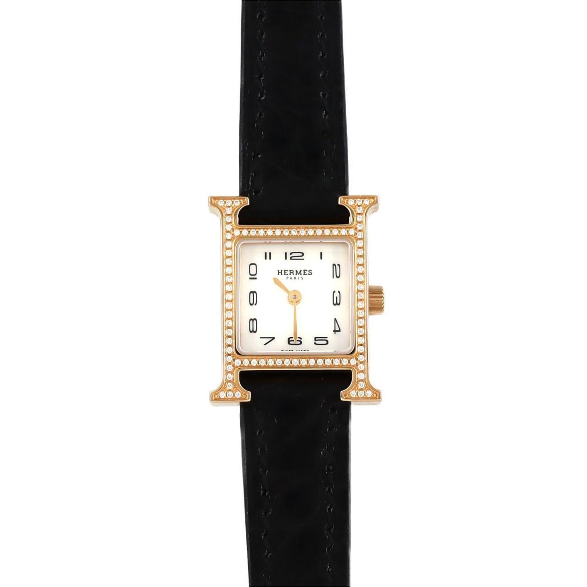 Herms H Watch PG D HH1.173 PG/RG Quartz Wristwatch