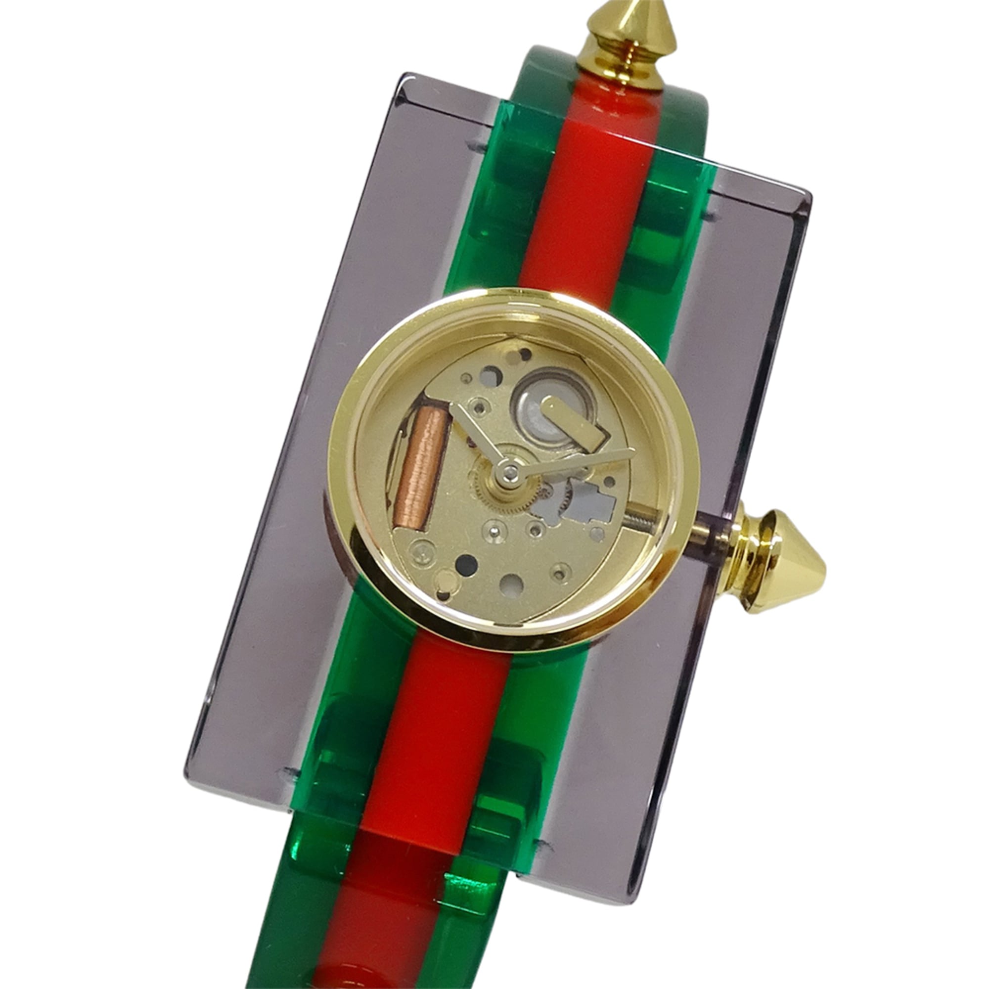 Gucci women\'s watch, vintage web design, skeleton, quartz movement, acrylic, bangle, square, studs,