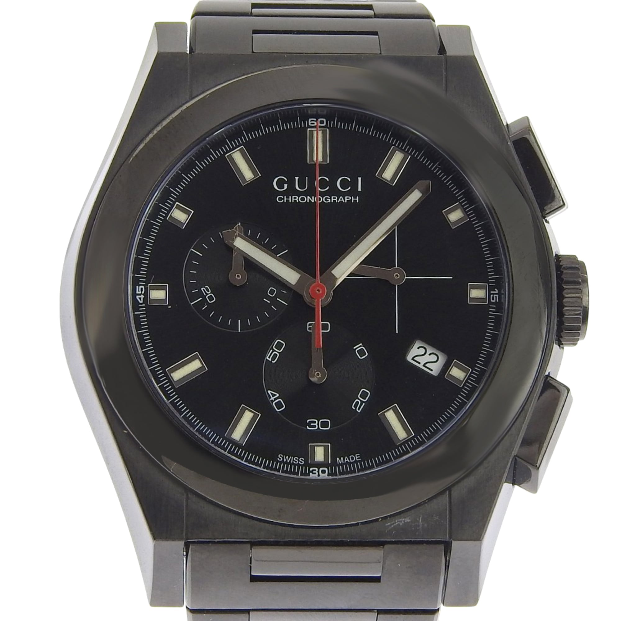 Gucci Pantheon Men\'s Watch, 115.2 Stainless Steel, Black Quartz Chronograph, Dial