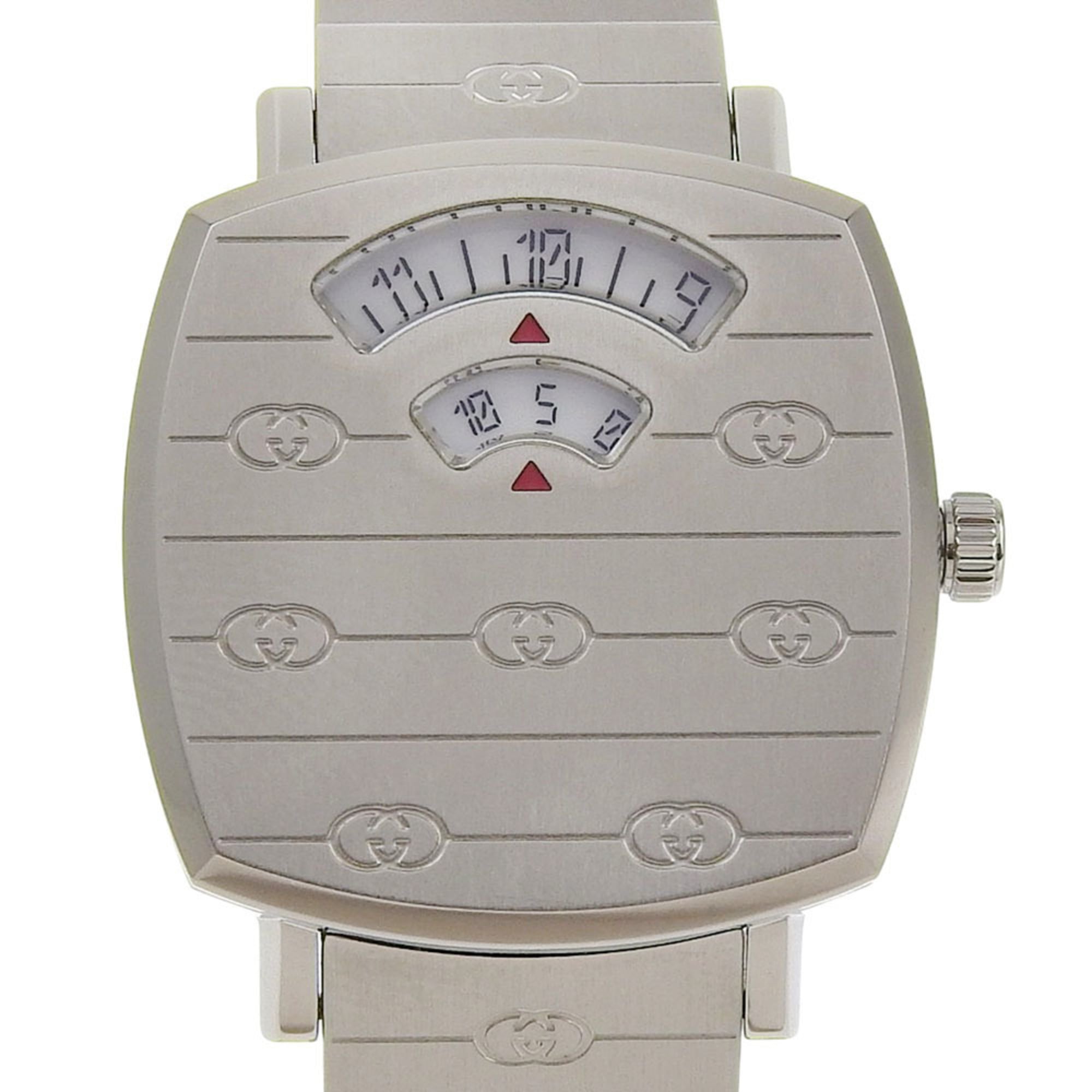 Gucci Grip Watch, Interlocking G, 157.5mm, Stainless Steel, Quartz Movement, Analog Display, White D