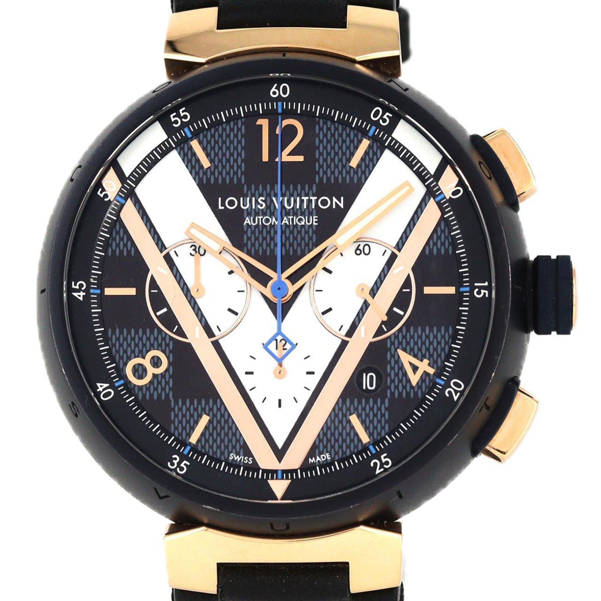Louis Vuitton Tambour Chronograph Damier Cobalt QA090 SSxPG Automatic Watch