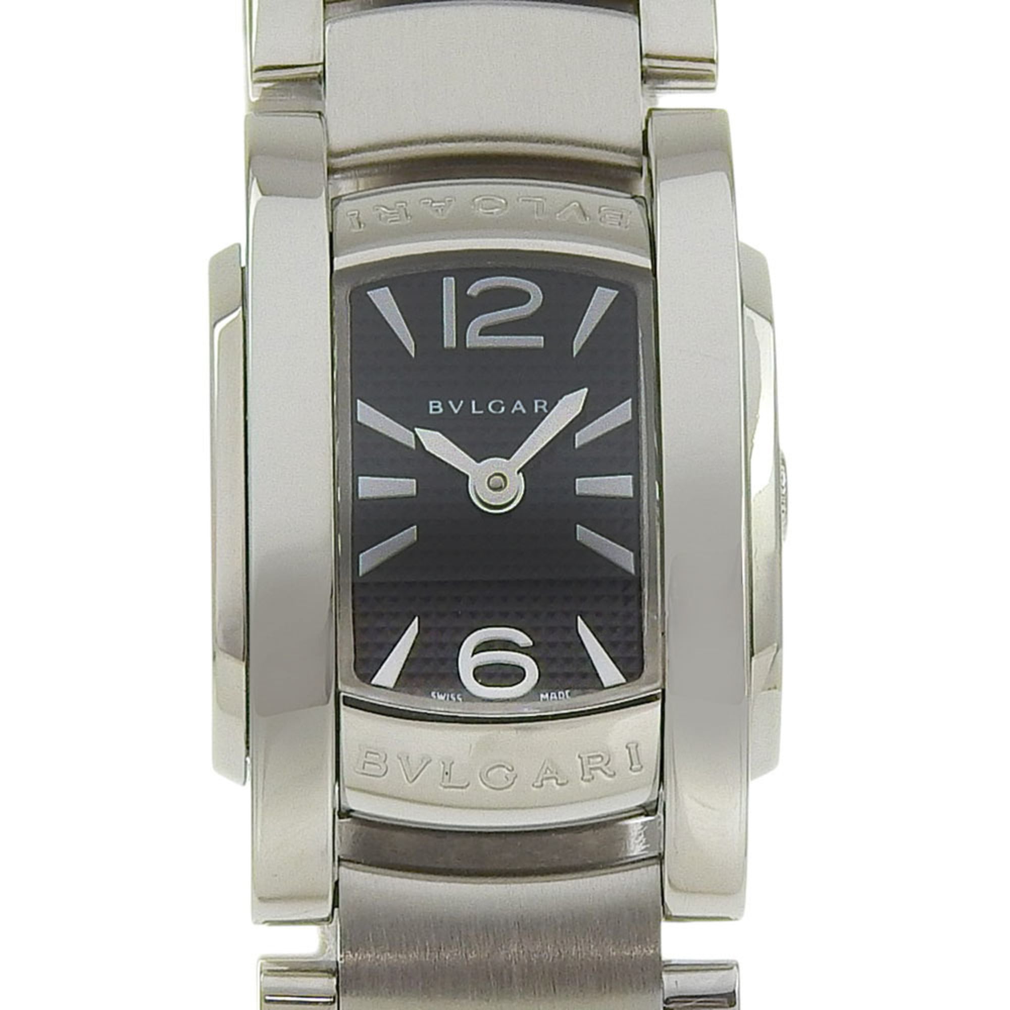 BVLGARI Assioma Watch AA26S Stainless Steel Quartz Analog Display Black Dial Women\'s