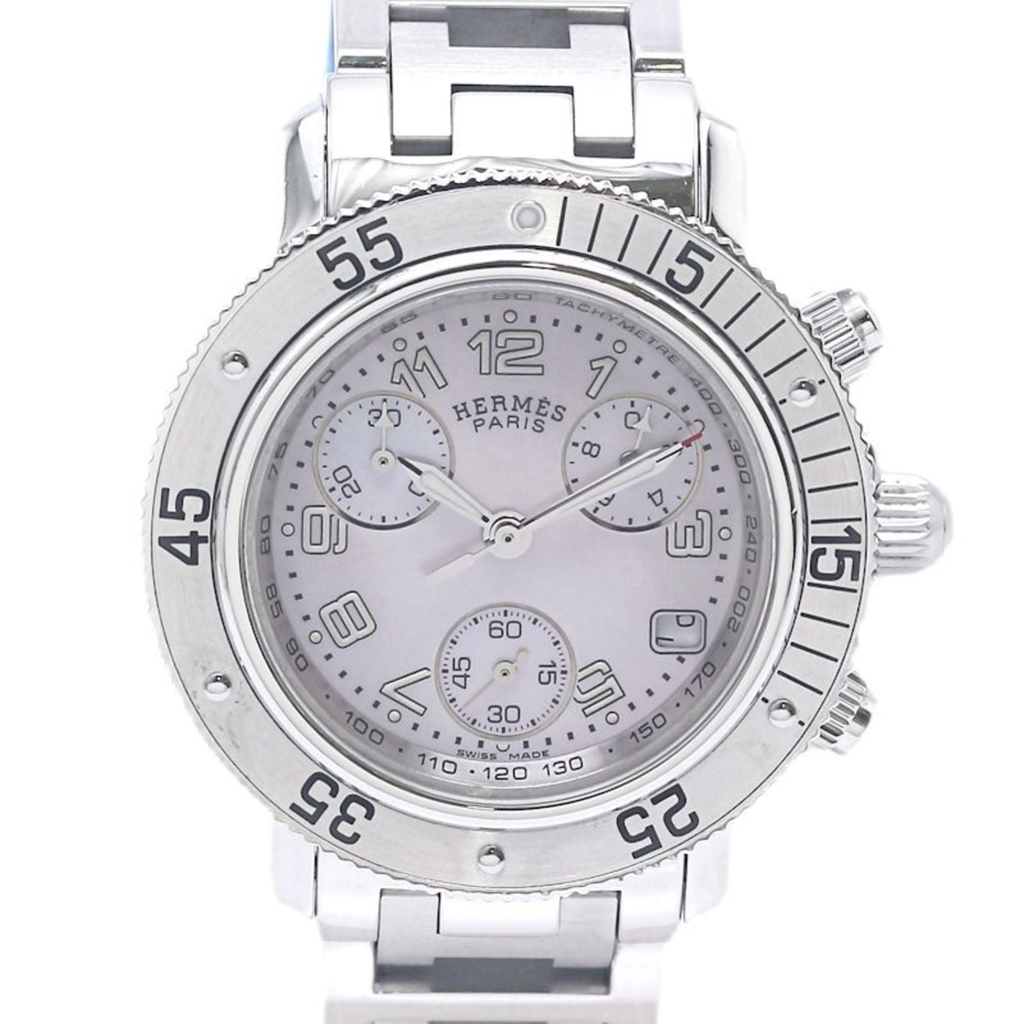 HERMES Clipper Diver Nacle Chronograph CL2.310.214 3782 with Old Buckle, Women\'s Stainless Steel Wa
