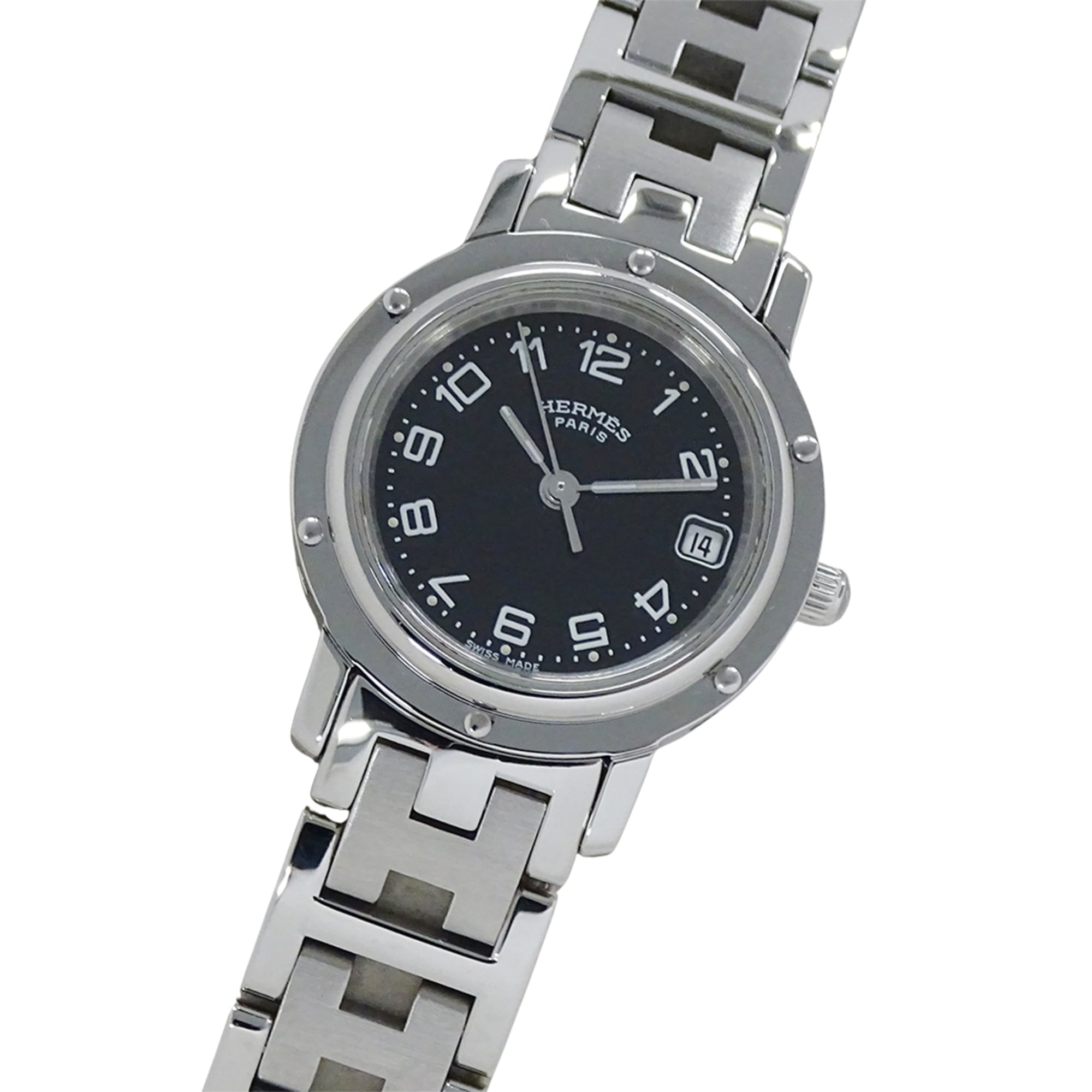 Hermes HERMES Women\'s Watch, Clipper Date, Quartz, Stainless Steel (SS), CL4.210, Silver & Black