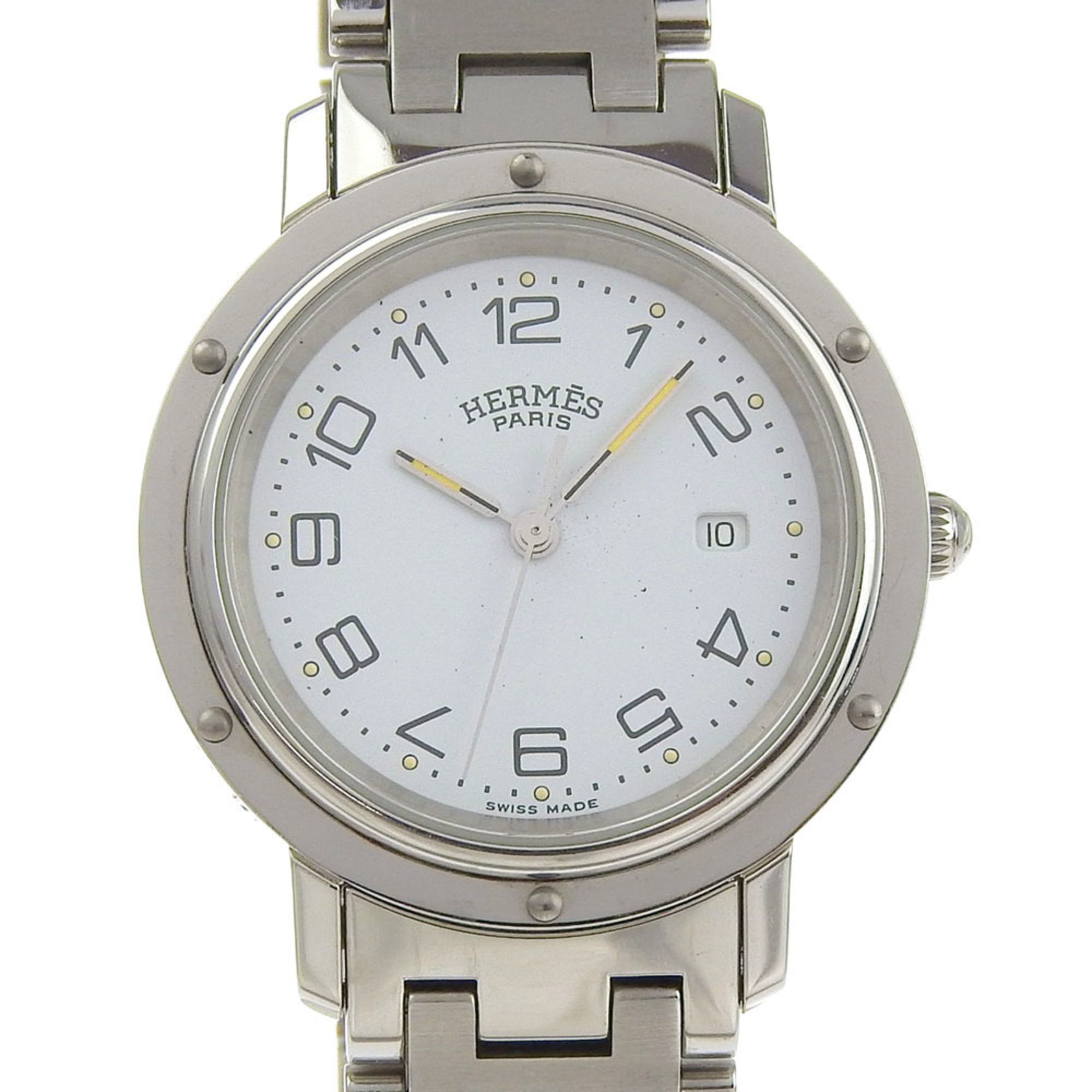 Herms Clipper Watch CL3.410 Stainless Steel Quartz Analog Display White Dial Women\'s