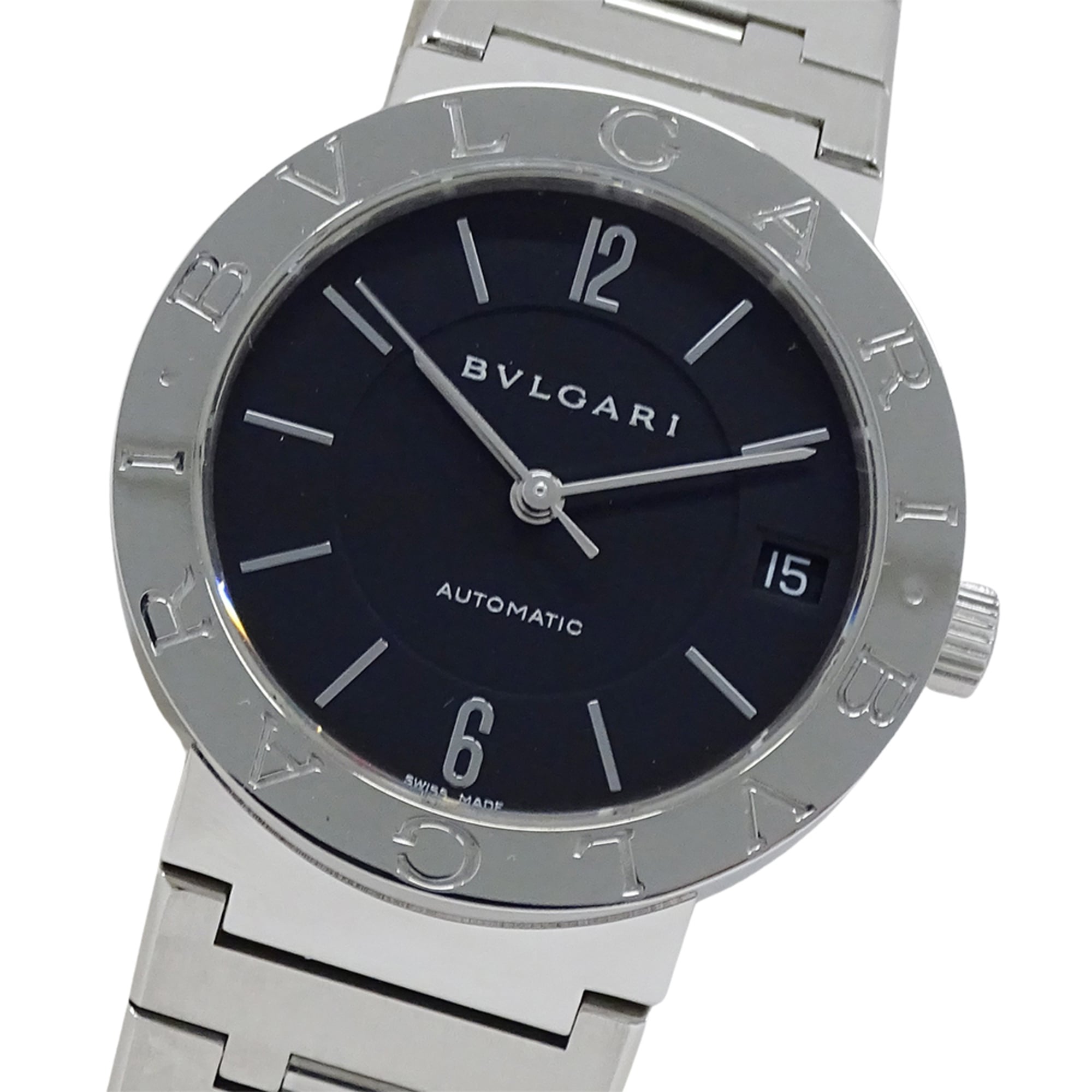 Bulgari BVLGARI Boys\' Watch, Brand: Date Automatic AT Stainless Steel SS BB33SS Silver Black Polish