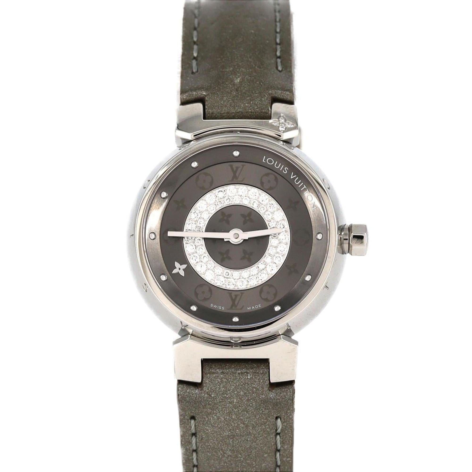 Louis Vuitton Tambour Circle D with 4 Lugs Q12MU Stainless Steel Quartz Watch
