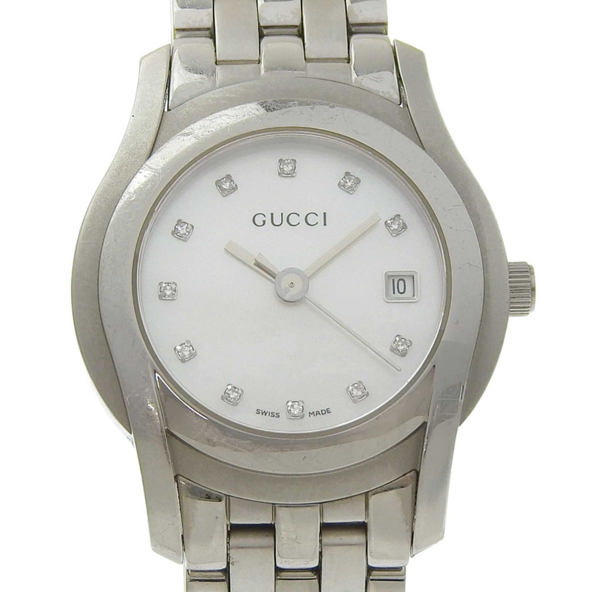 Gucci 5500L Stainless Steel Quartz Analog Watch with White Mother-of-Pearl Dial for Women