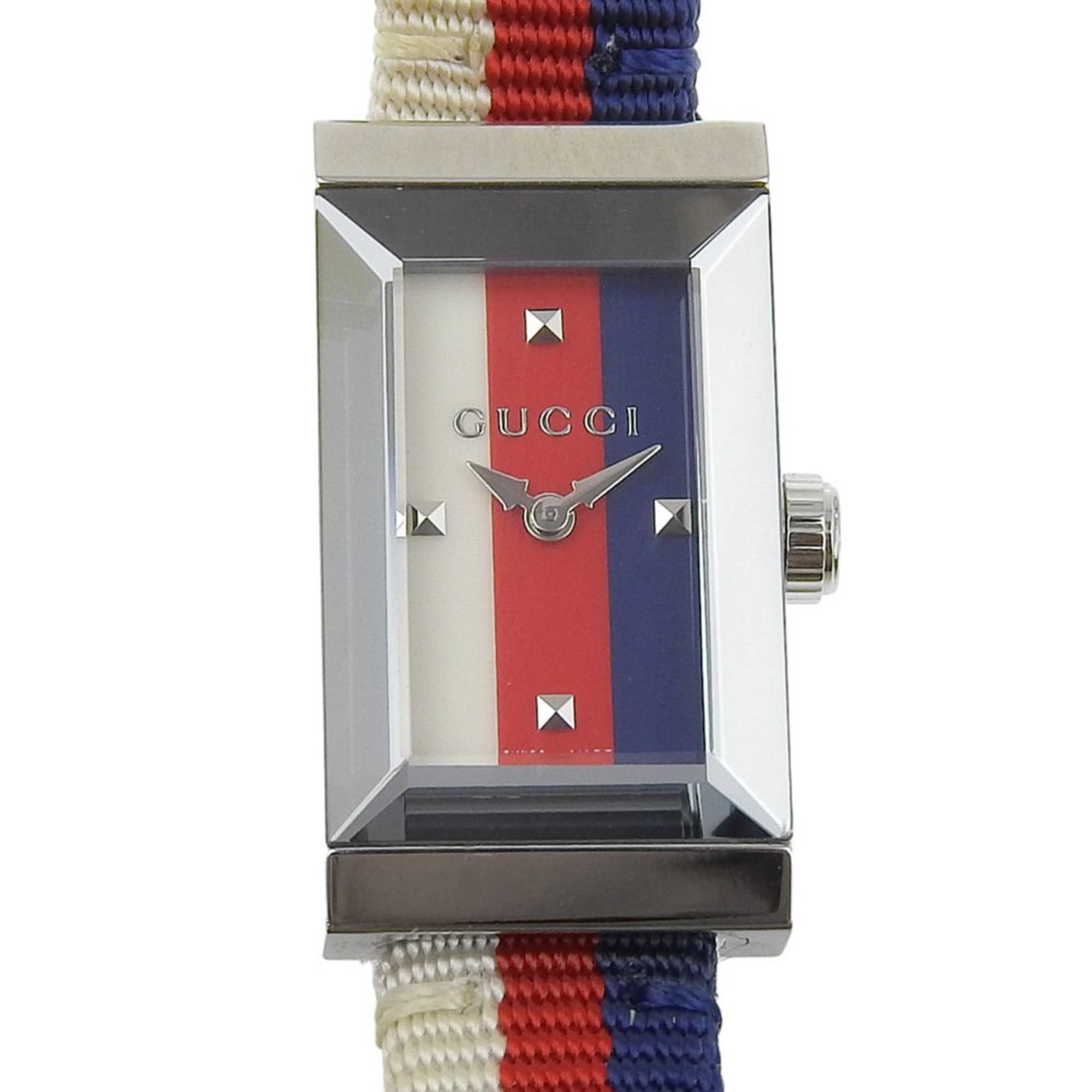 Gucci G Frame Tricolore Watch YA147502/147.5 Stainless Steel and Canvas Quartz Analog Display Multic
