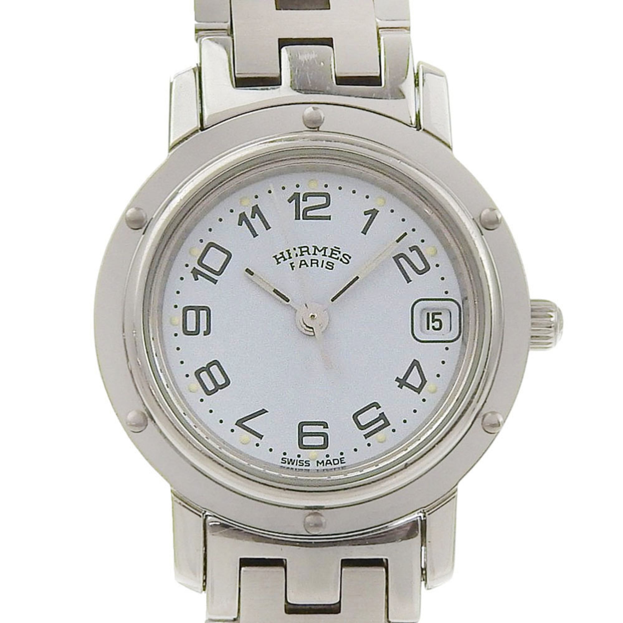 Hermes Clipper Date CL4 210, light blue dial, stainless steel, quartz movement, approximately 24mm,
