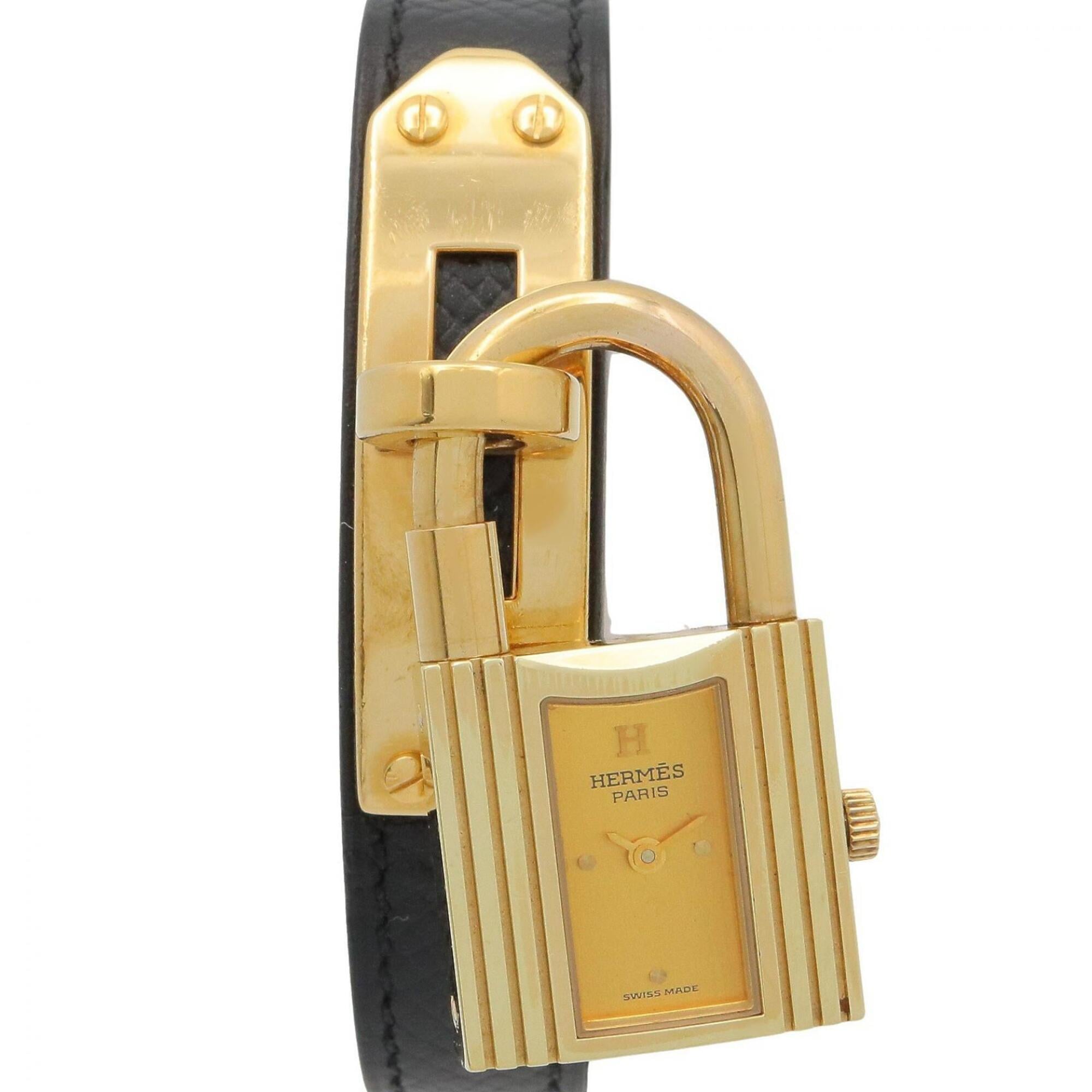 Hermes Kelly Watch, Champagne, Gold Plated (GP), Leather Strap, Ladies\' Tone, KE1.201