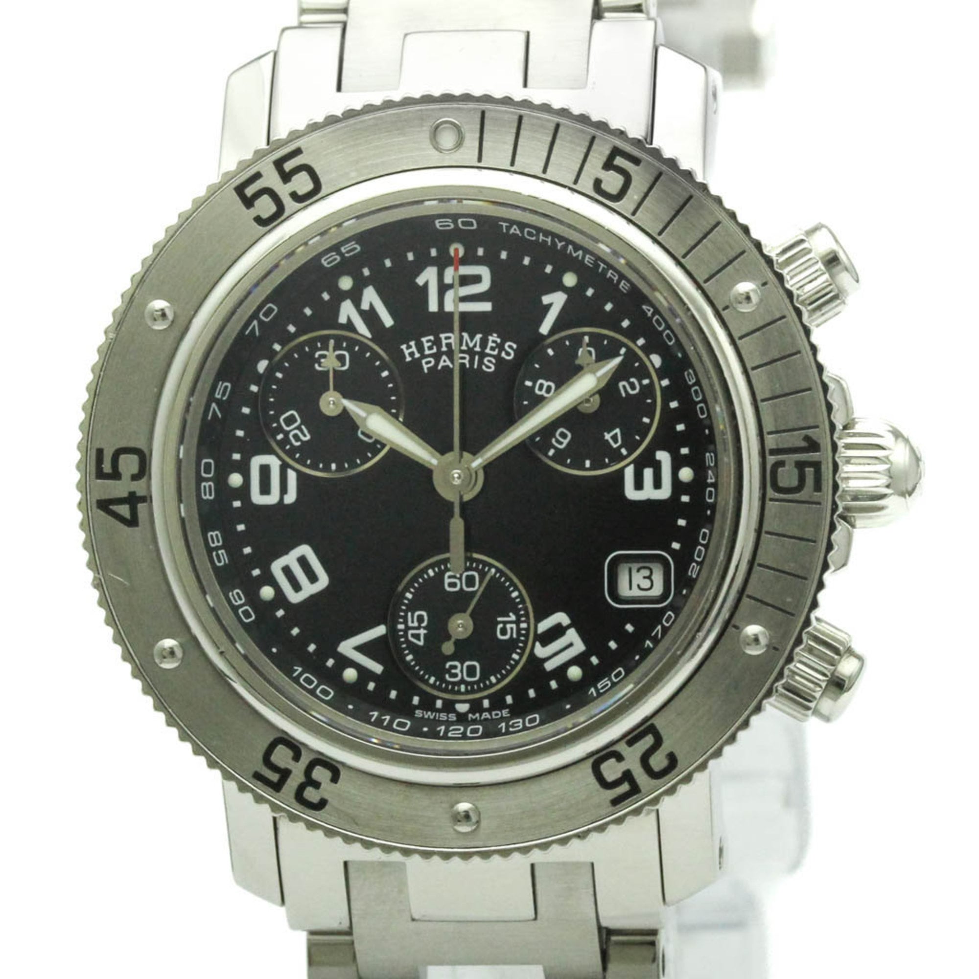 HERMES Clipper Diver Chronograph Quartz Ladies Watch CL2.310 Polished