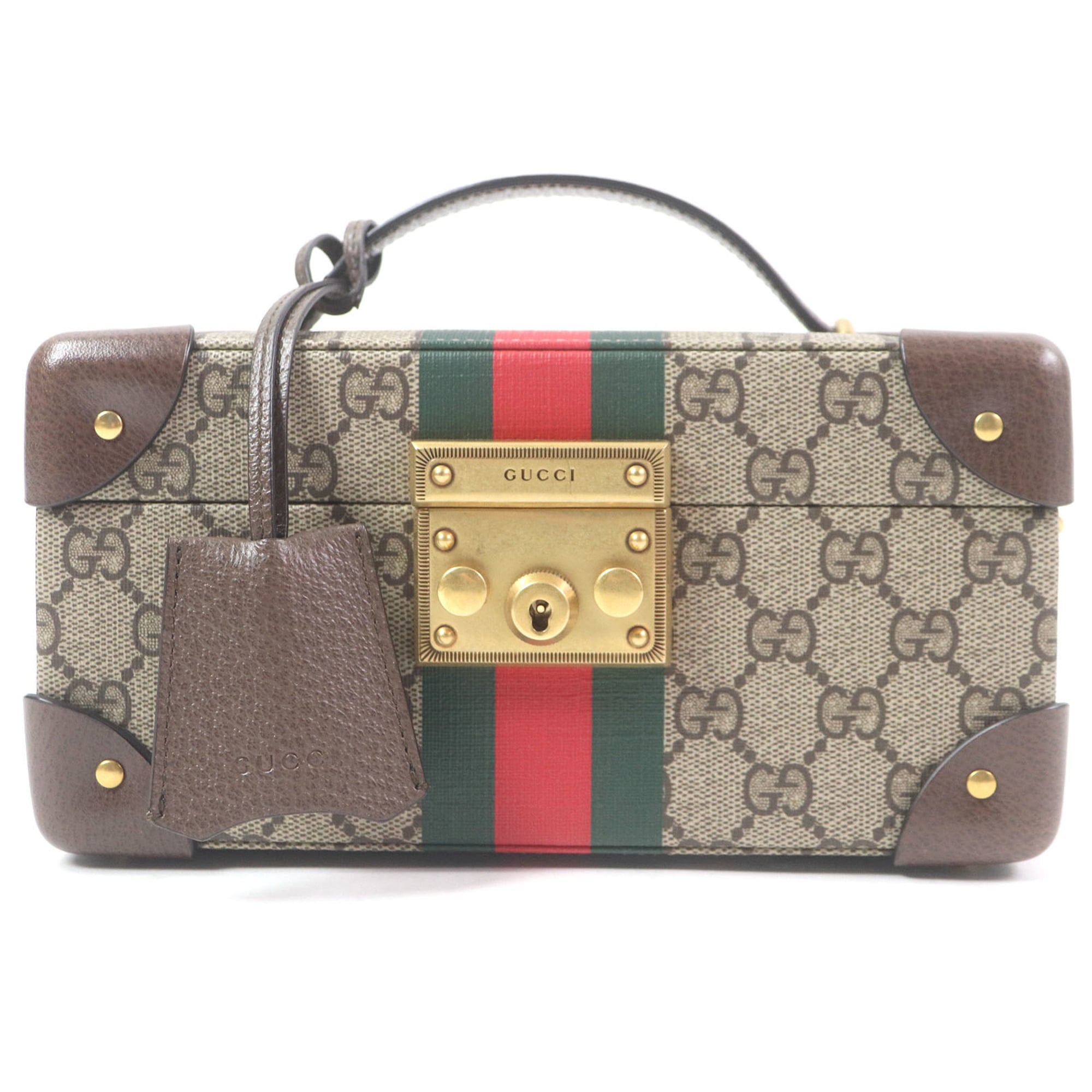GUCCI 649581 Gucci Savoy GG Supreme Web Stripe Watch Case with Dust Bag, Made in Italy, Brown, Men\'