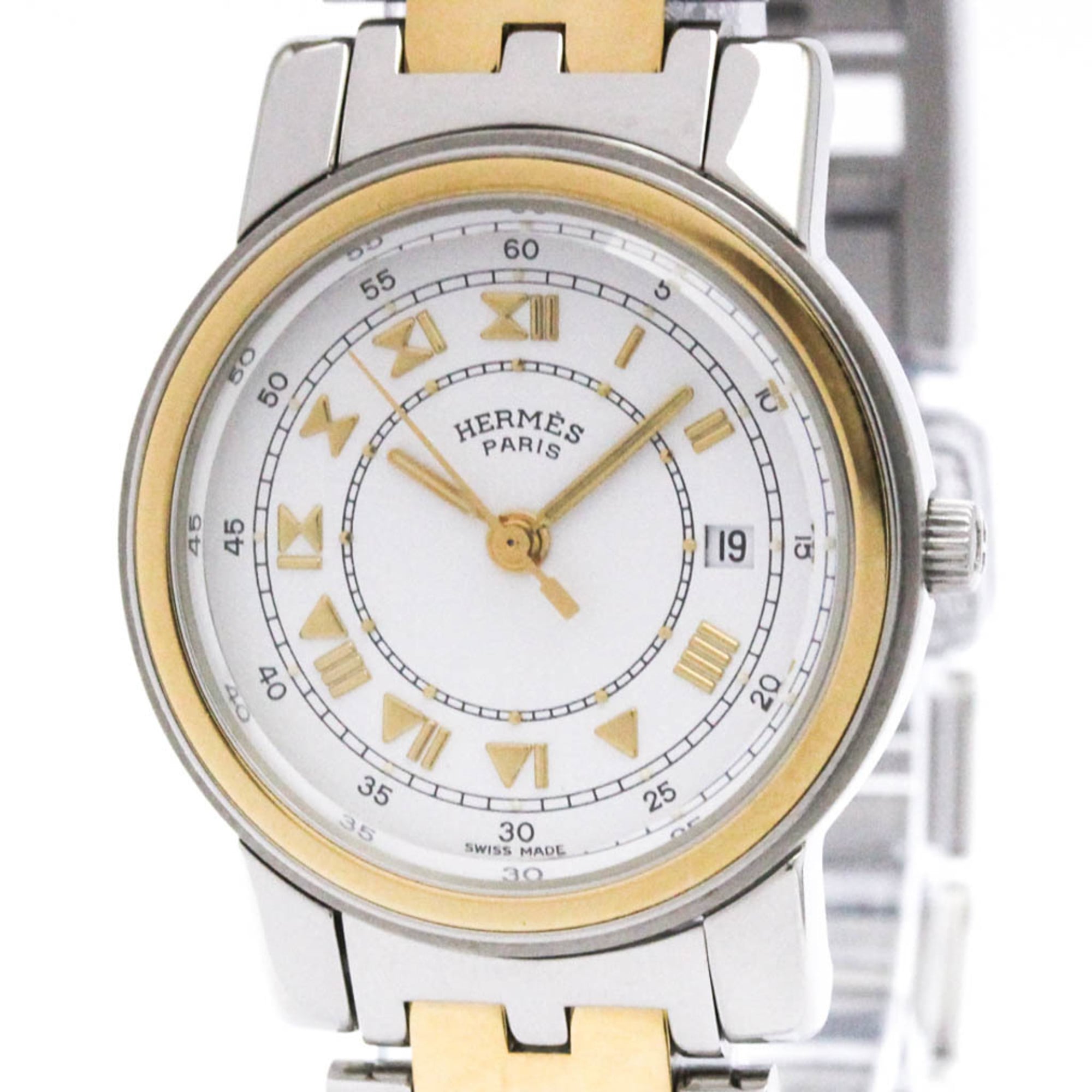 HERMES Carrick Gpld Plated Steel Quartz Ladies Watch CA1.220 Polished
