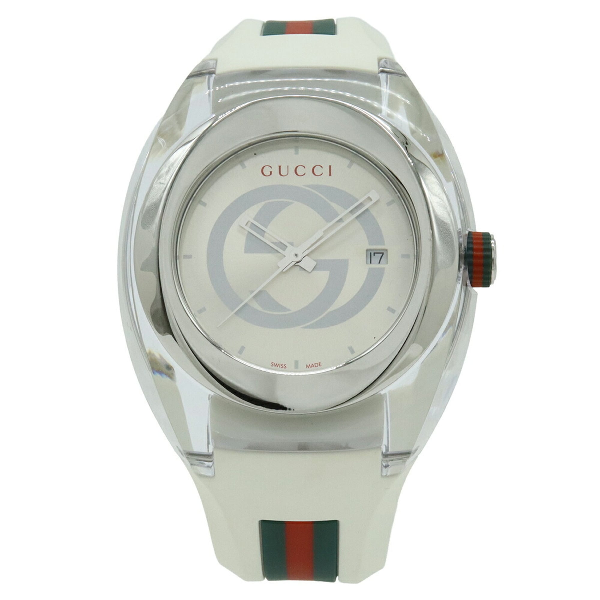 GUCCI Sync Interlocking G Shelly Silver Dial Stainless Steel Rubber Men\'s Quartz Watch 137.1 YA1371