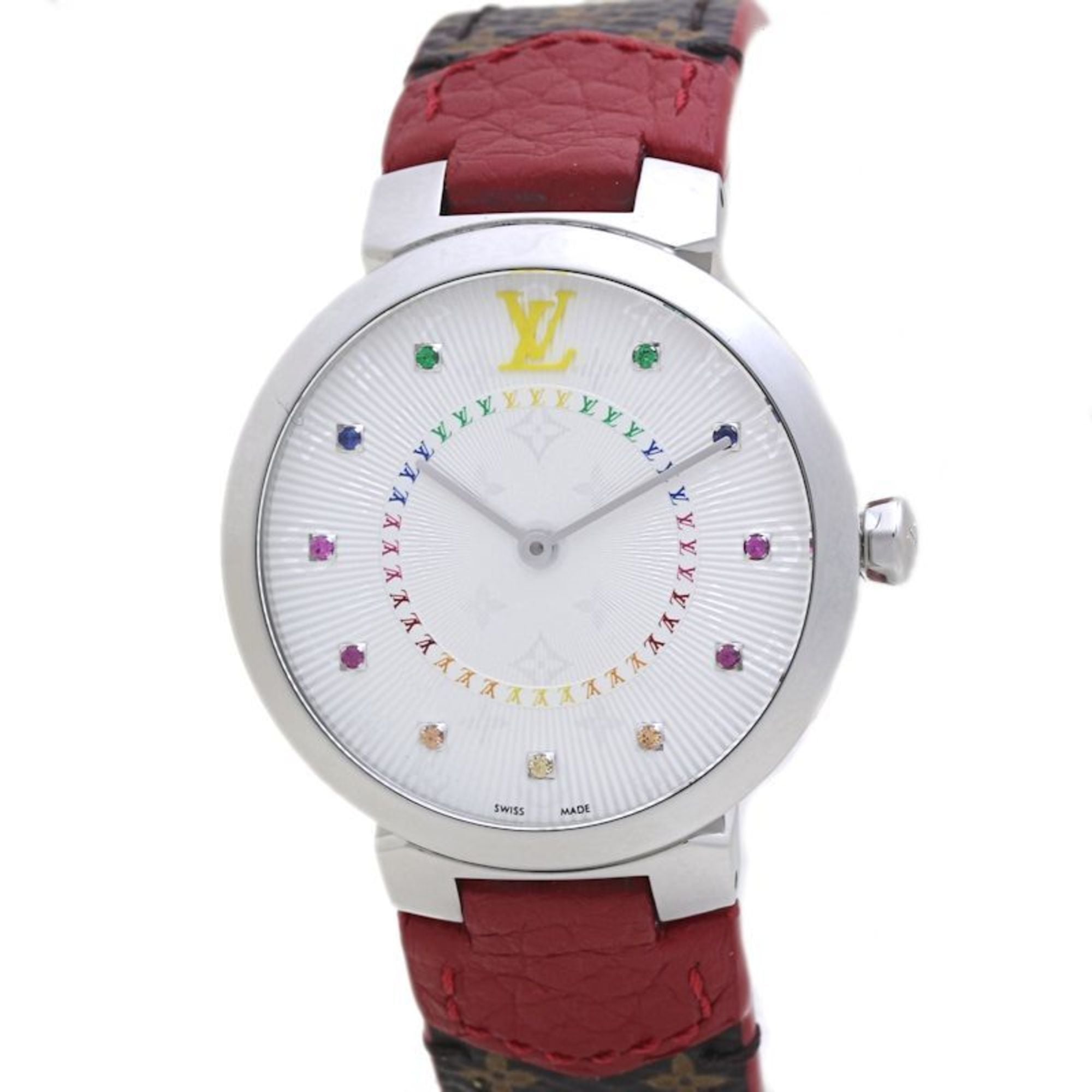 LOUIS VUITTON Tambour MM Rainbow Colored Stones QA159Z Women\'s Watch 40091