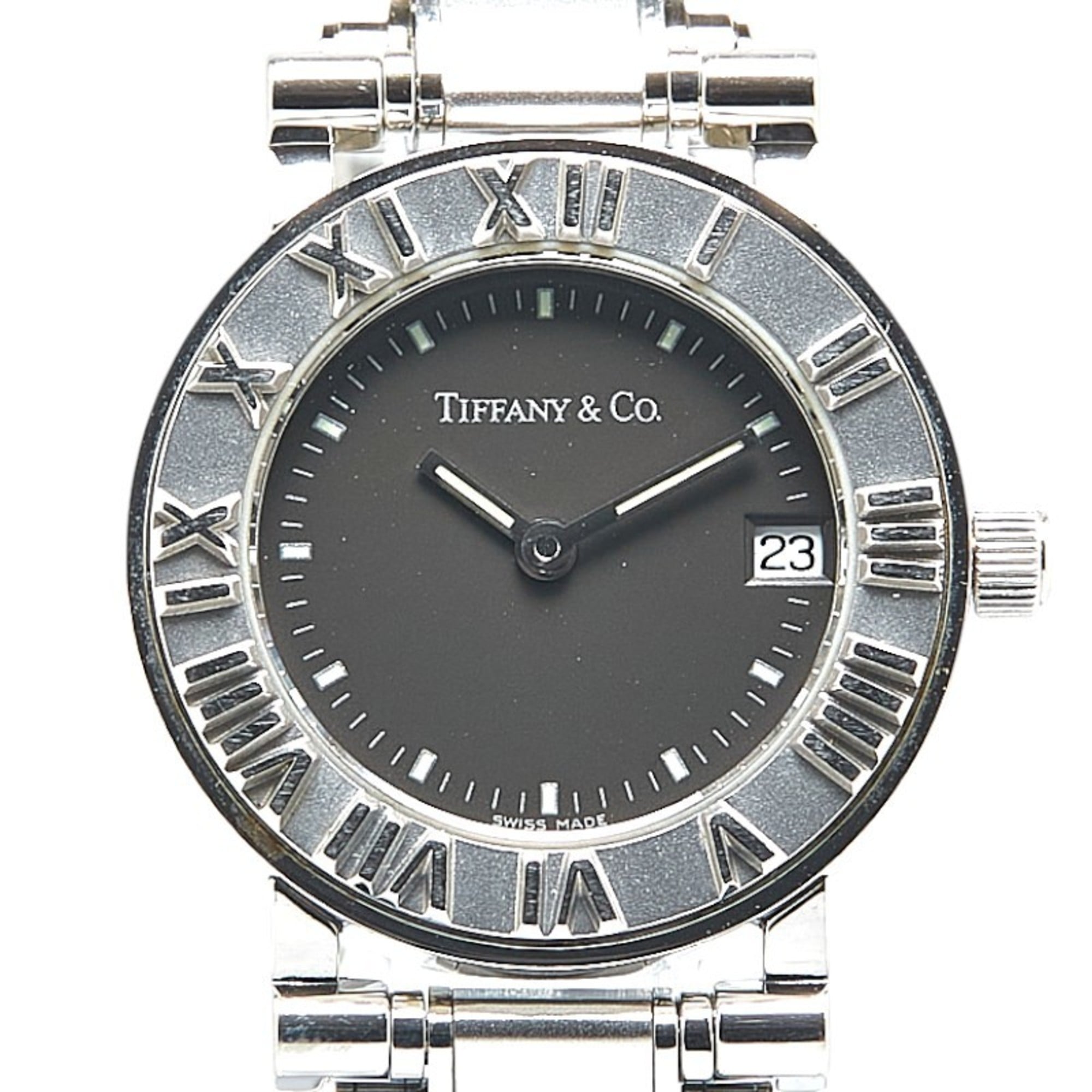 Tiffany & Co. Atlas Quartz Watch with Black Dial and Stainless Steel, Women\'s
