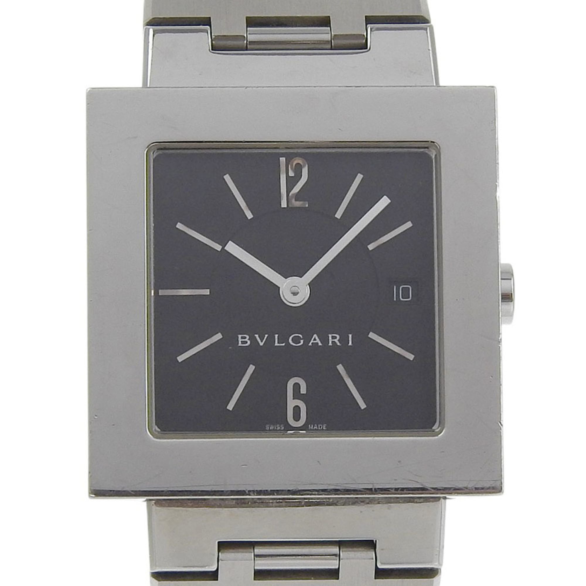 BVLGARI Quadrado Watch SQ29SSD Stainless Steel Quartz Analog Display Black Dial Unisex