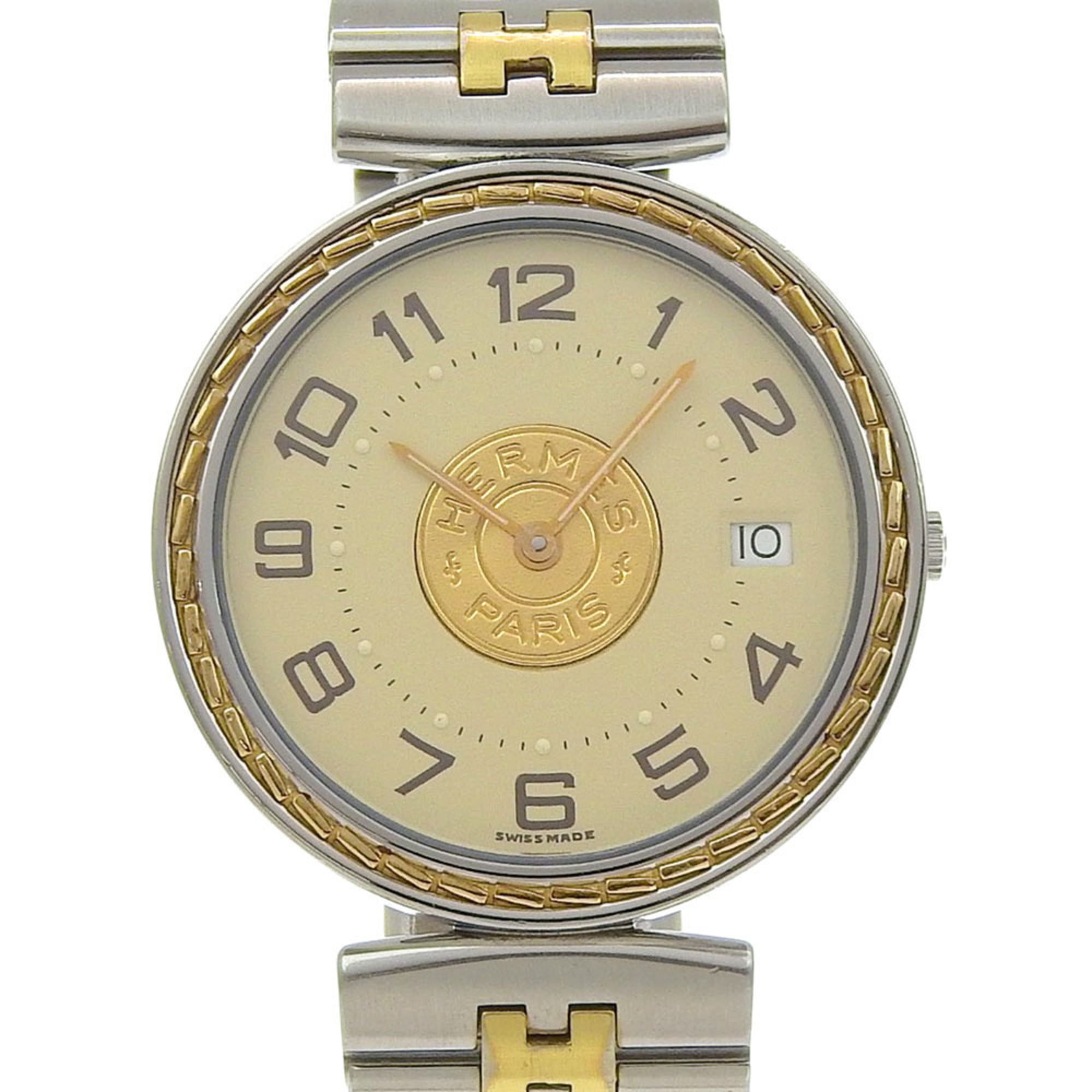 Herms Serie watch, stainless steel, quartz movement, analog display, ivory dial, unisex