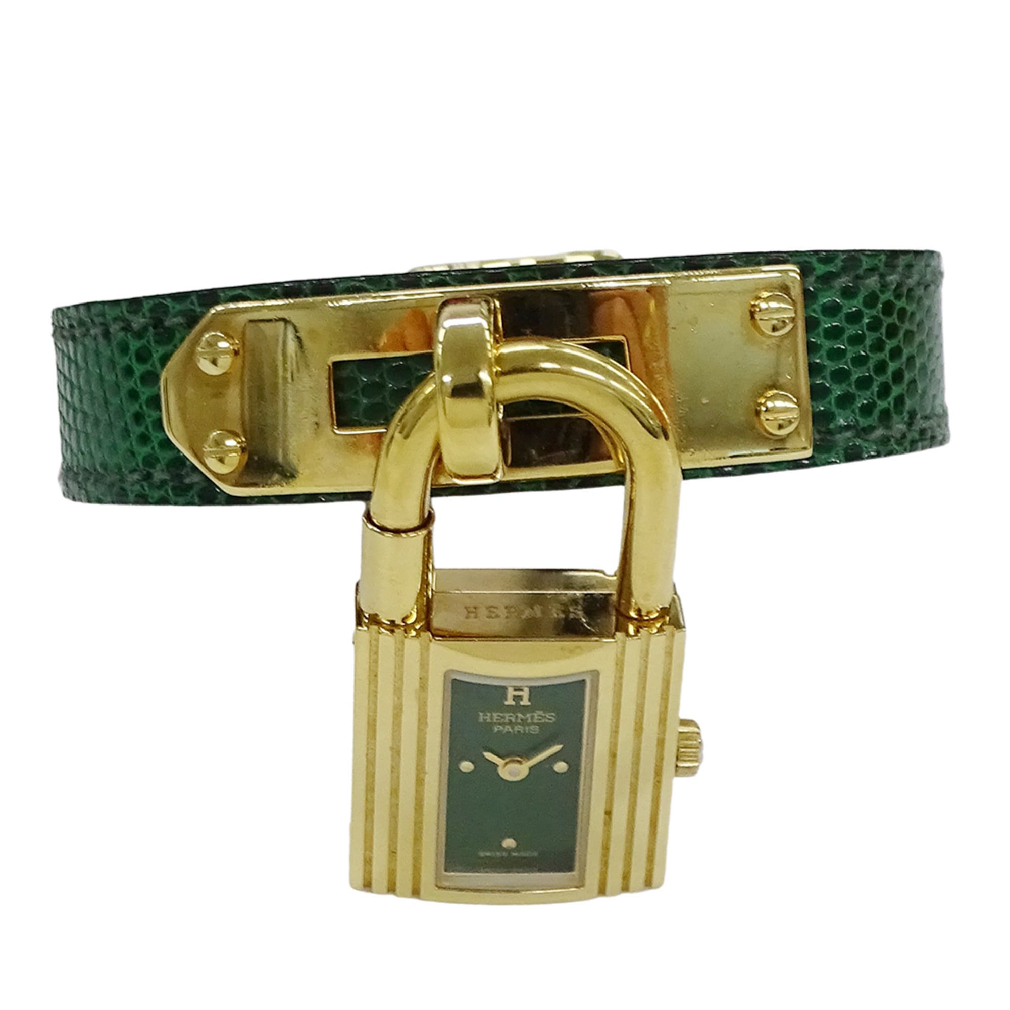 Hermes HERMES Women\'s Watch, Kelly Quartz, GP Leather, KE1.201, Gold Green