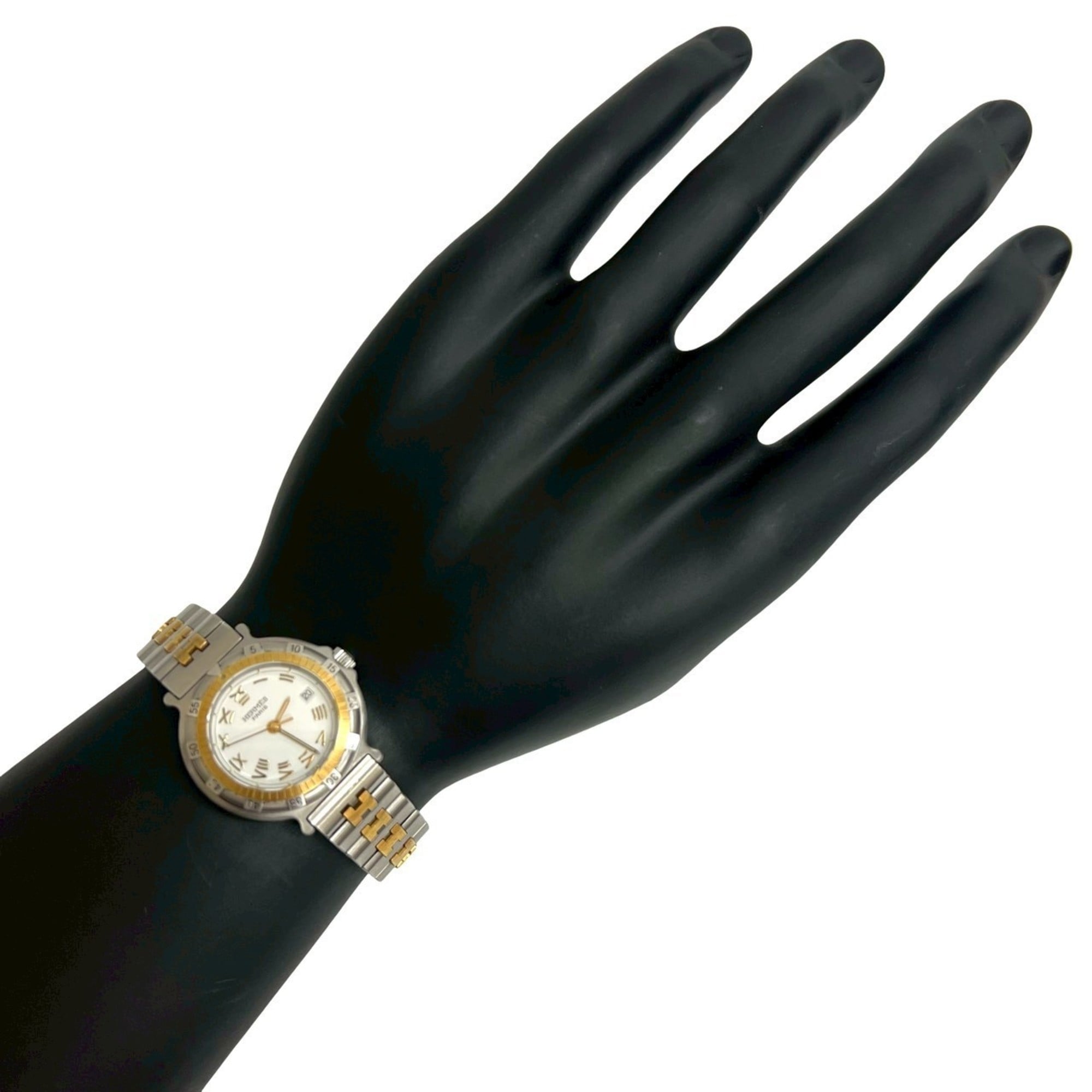 HERMES Captain Nemo Stainless Steel GP Quartz Watch in Silver and Gold (20541)