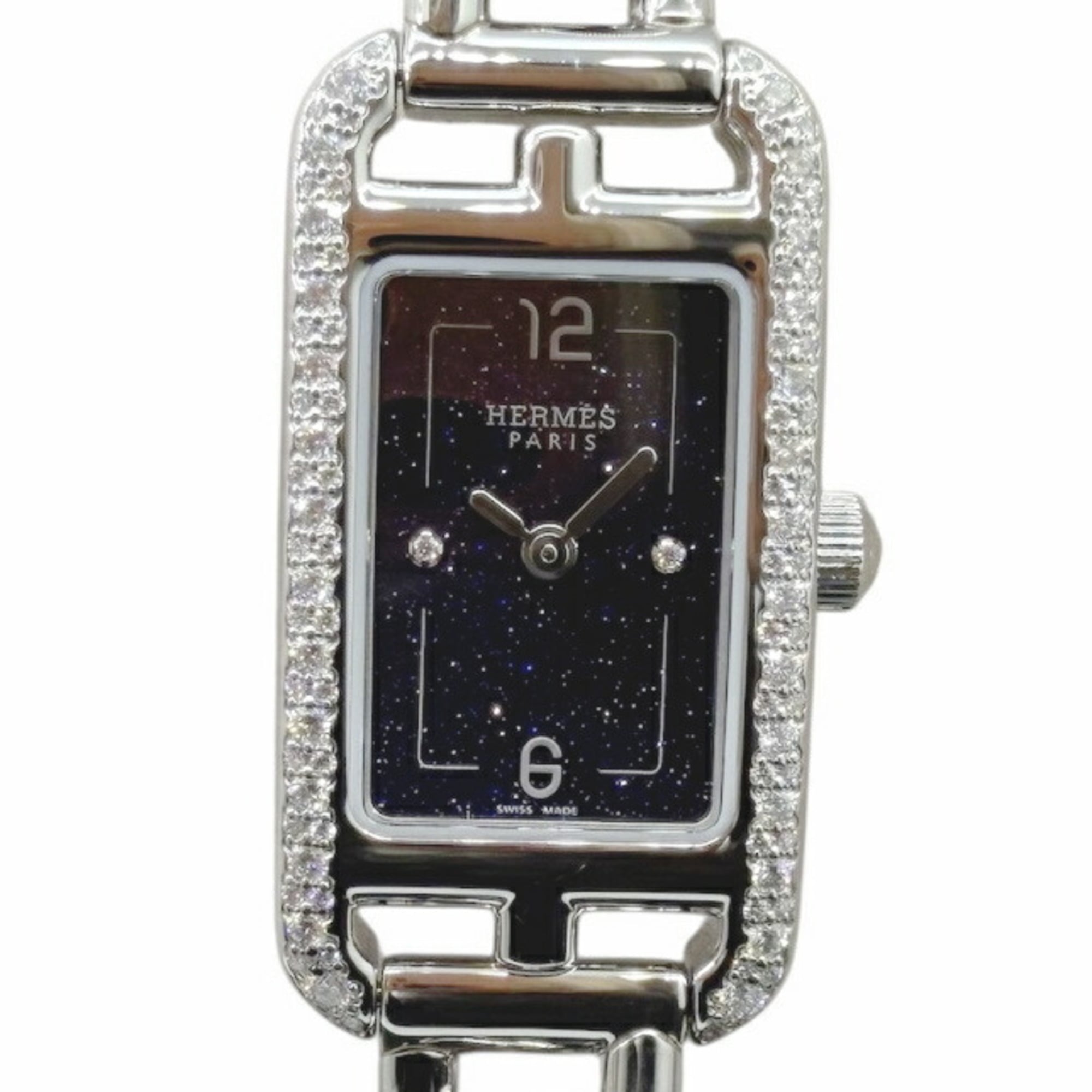 HERMES Nantucket PM Diamond Stainless Steel Aventurine Dial Navy Blue NA2.133 29mm Quartz Women\'s W