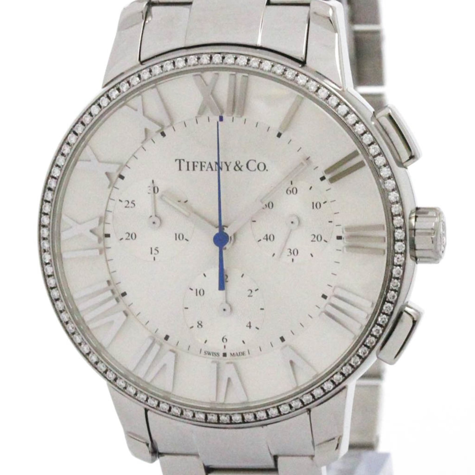 TIFFANY Atlas Dome Diamond Steel Quartz Mens Watch 33989555 Polished