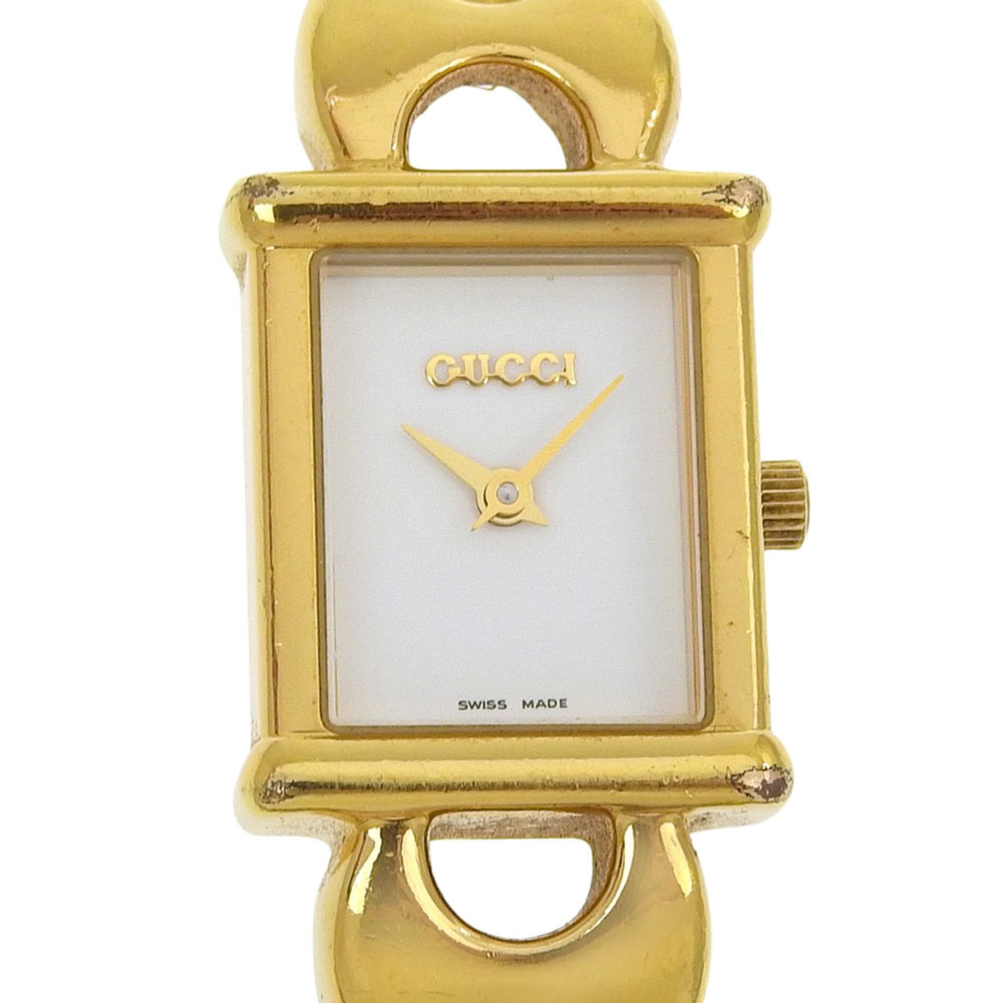 Gucci 1800L Women\'s Gold-Plated Quartz Analog Watch with White Dial