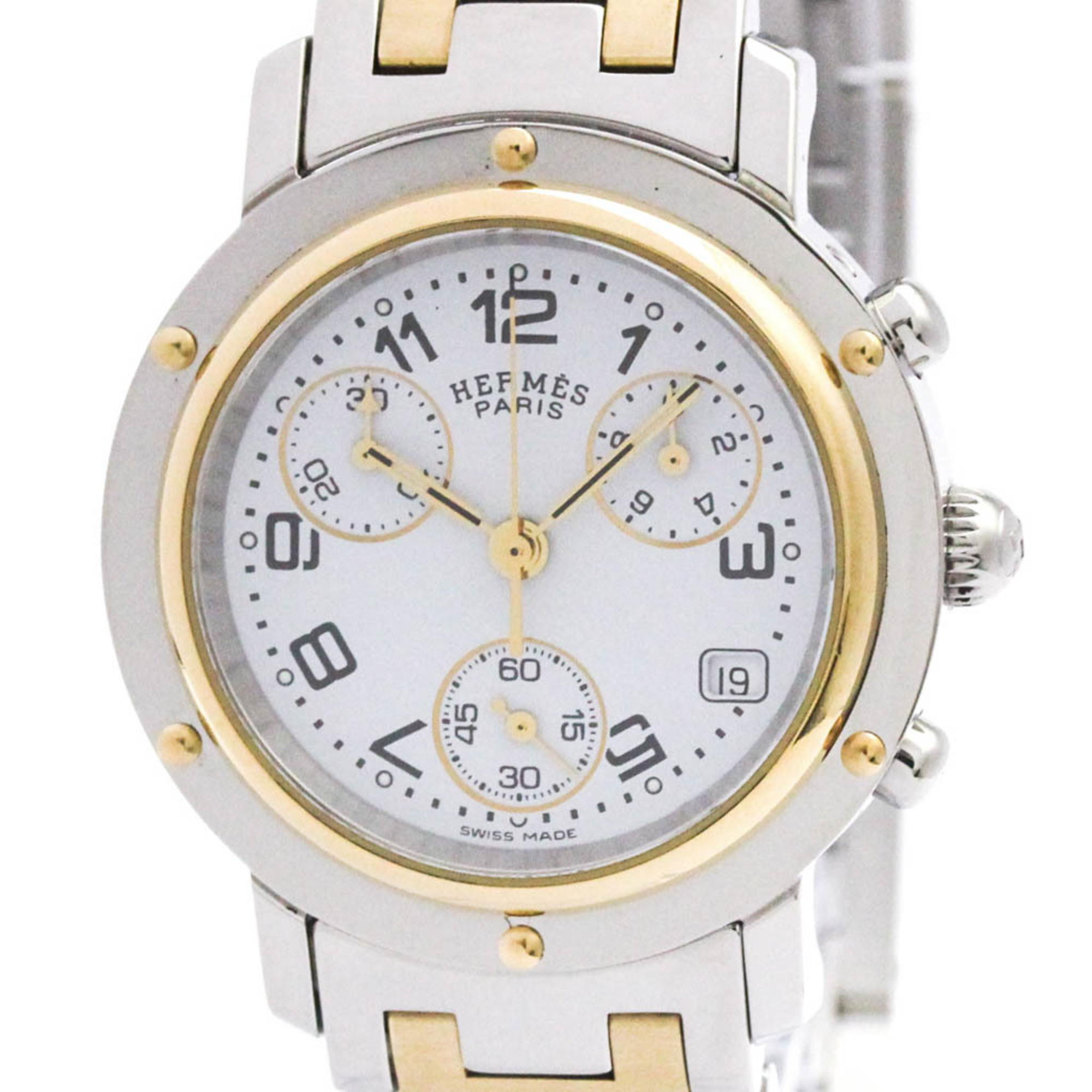 HERMES Clipper Chronograph Gold Plated Steel Ladies Watch CL1.320