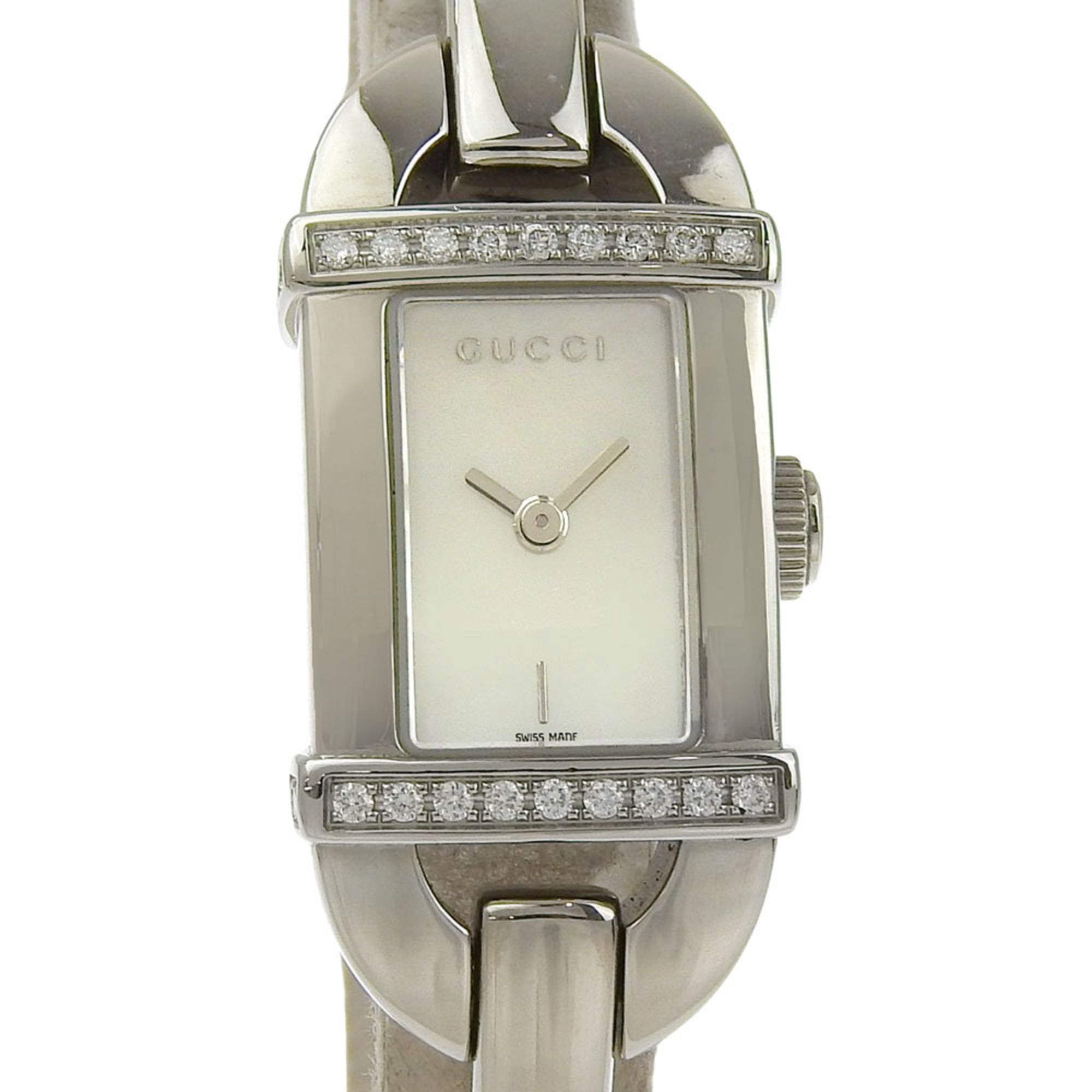 Gucci 6800L Stainless Steel and Diamond Quartz Watch with Analog Display White Shell Dial for Women