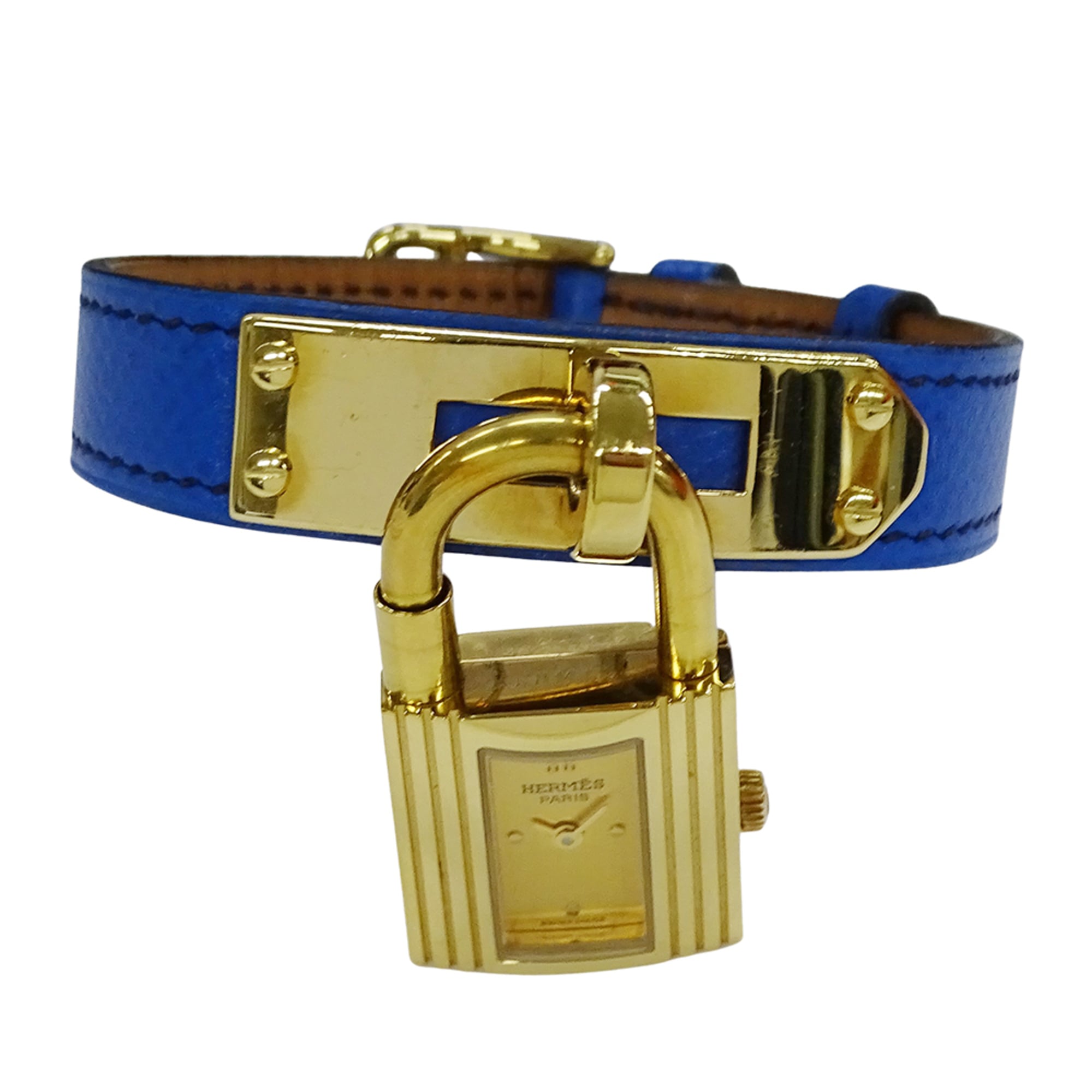 Hermes HERMES Women\'s Watch, Kelly Quartz, GP Leather, KE1.201, Gold, Blue, Red, _Y _Z, with Replac
