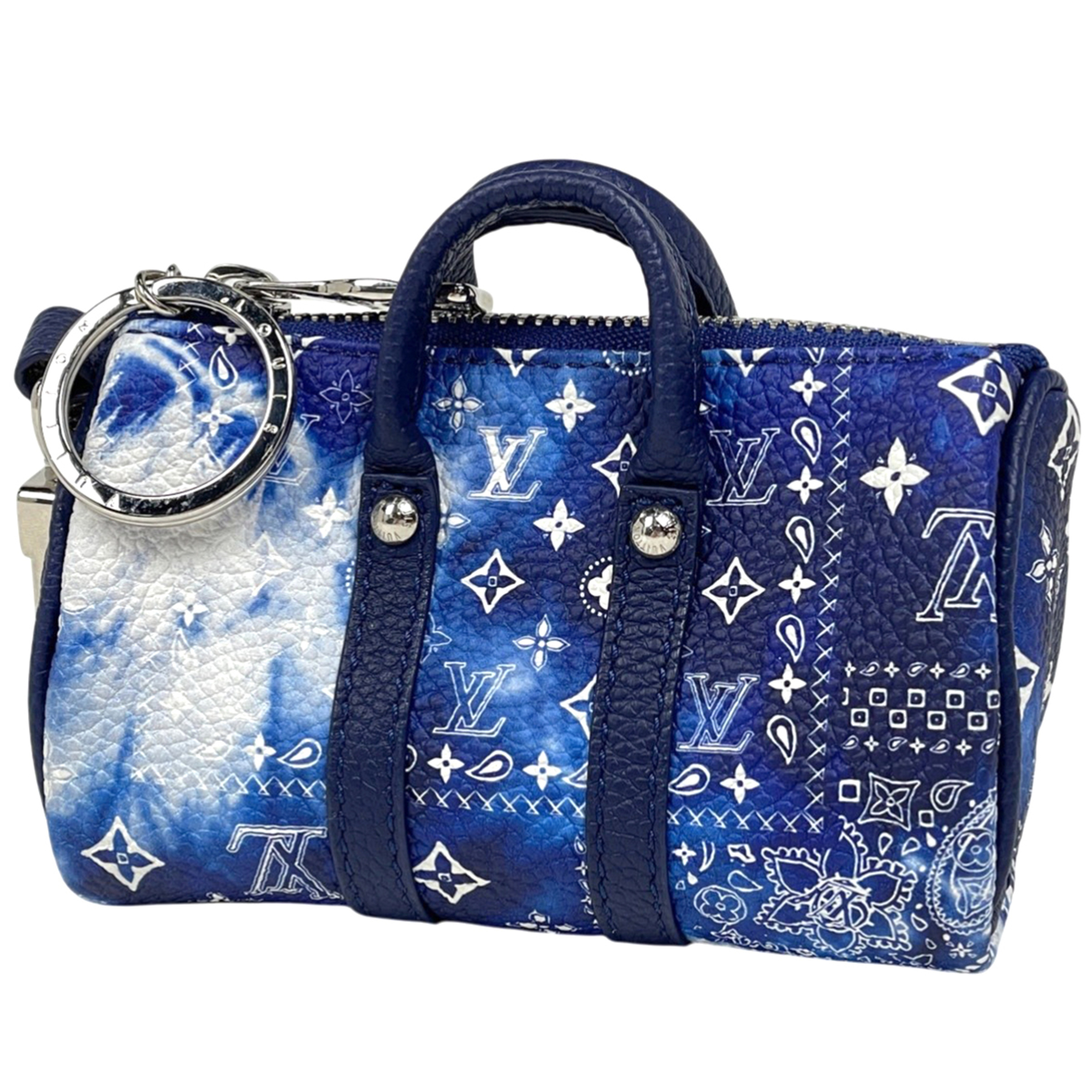 Louis Vuitton Porte ClŽs Pouch Monogram Bandana Keychain Keepall Bag Charm Leather Blue MP3337 Women