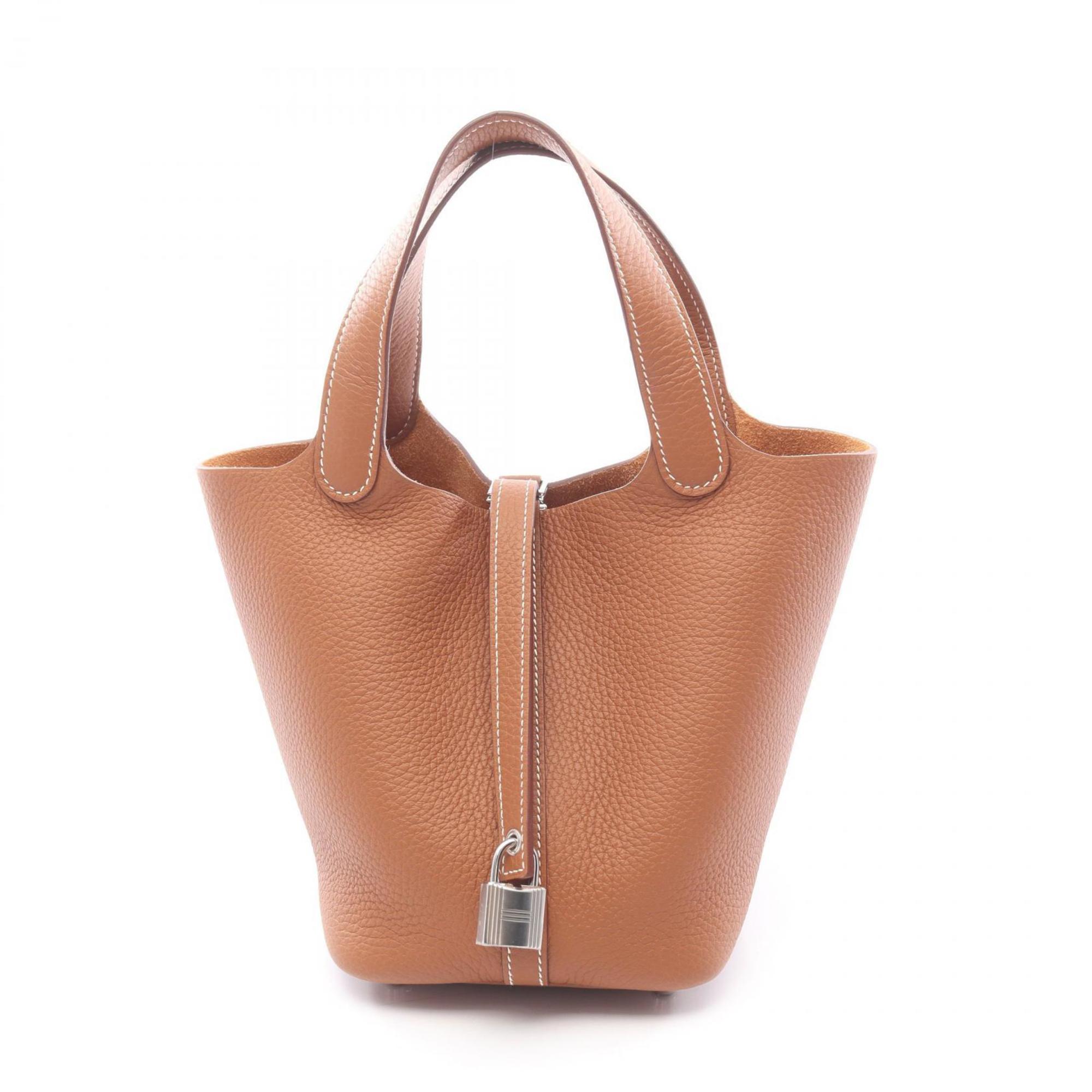 Hermes Herms Picotin Lock PM handbag in Taurillon Clemence leather, brown, for women.