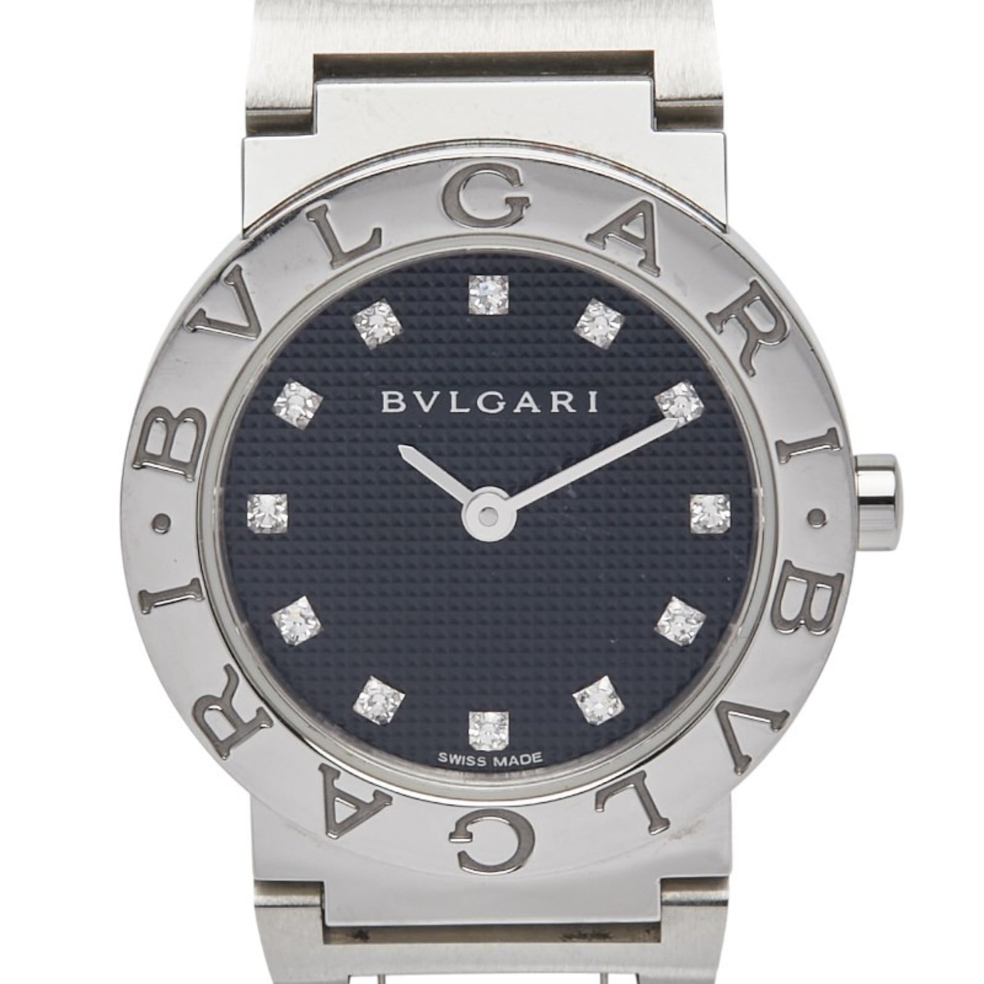 BVLGARI 12P Diamond Watch BBL26S Quartz Black Dial Stainless Steel Women\'s