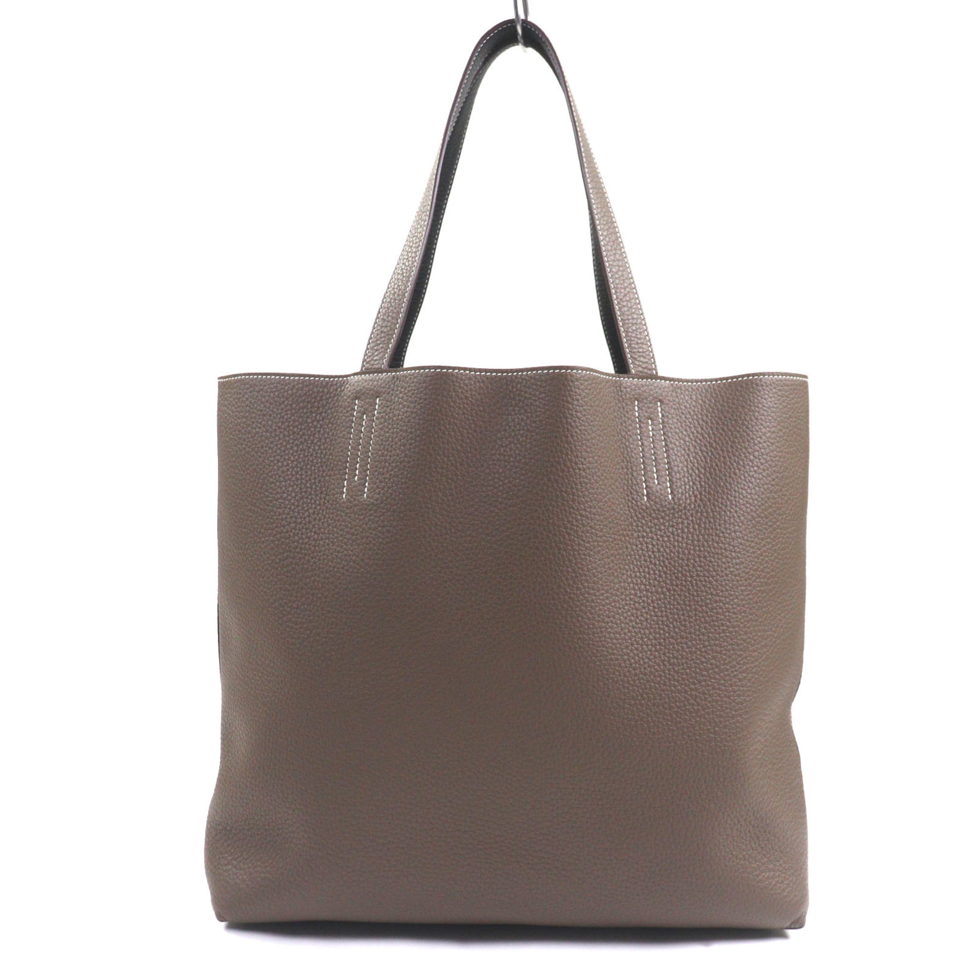 HERMES Double Sens 45 Tote Bag, Taurillon Clemence Leather, Etoupe/Ebene, K Stamp, with Dust Made in
