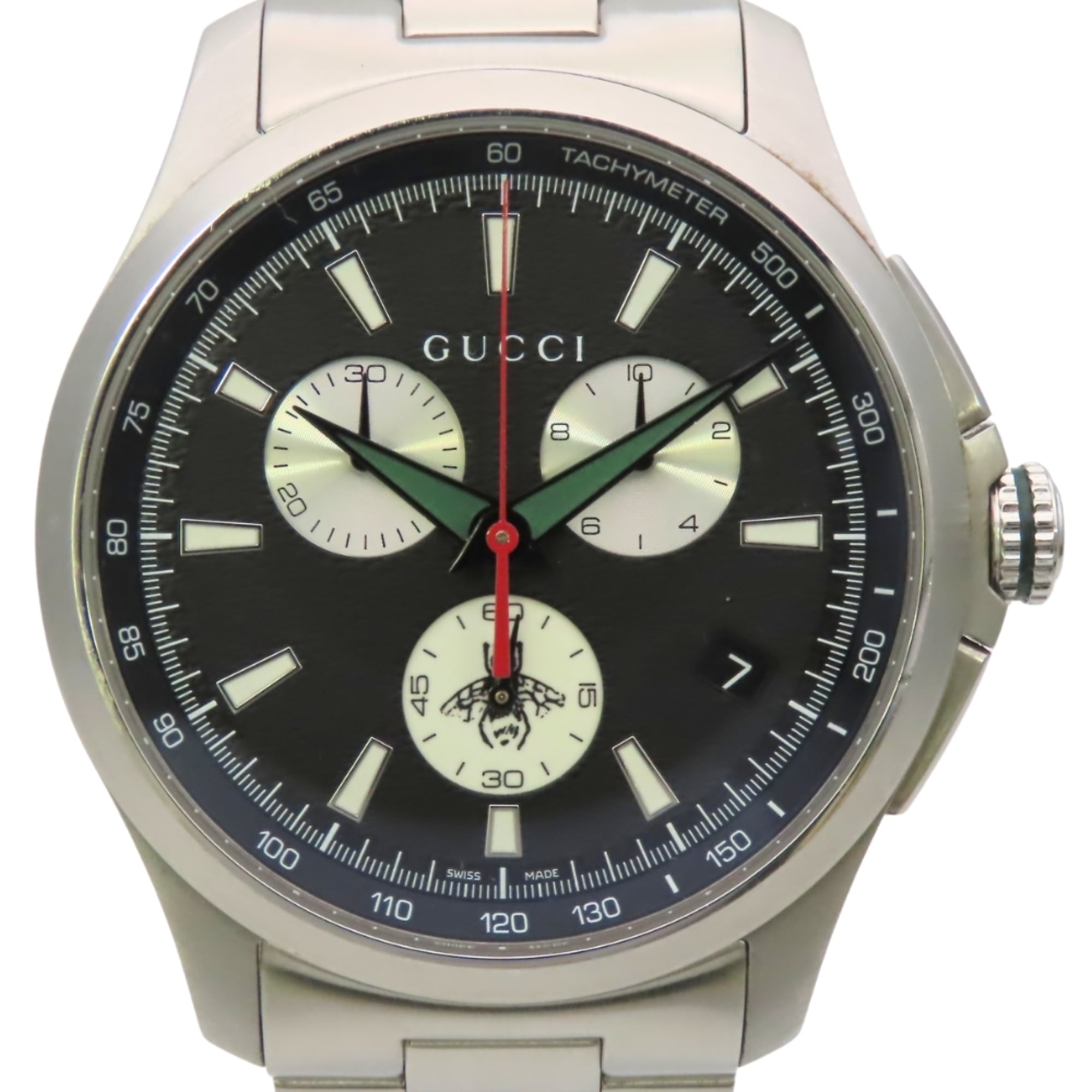 Gucci G-Timeless Chronograph 126.2 Stainless Steel Watch, Black Dial, Men\'s Watch.