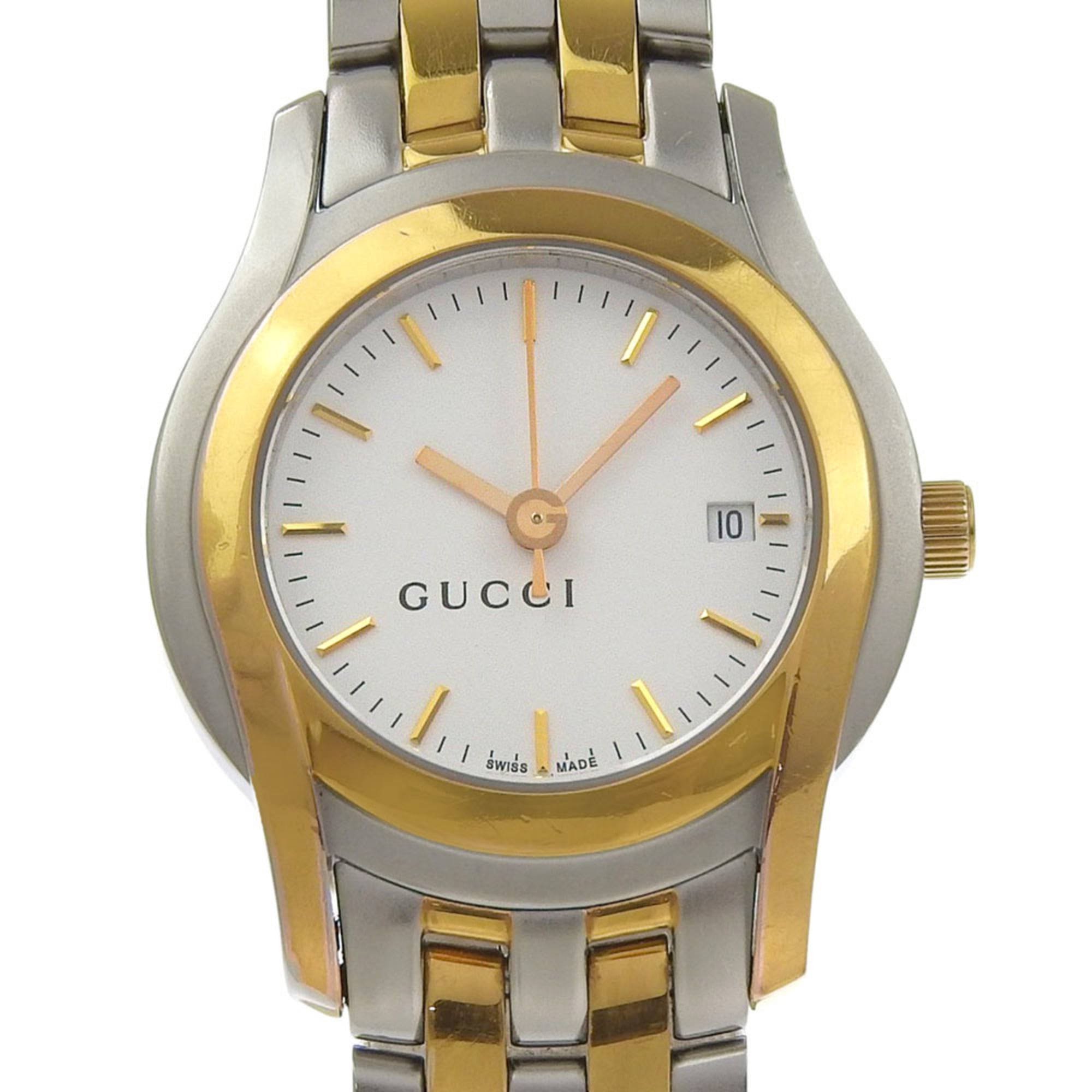 Gucci GUCCI watch 5500L stainless steel x gold plated quartz analog display white dial women\'s