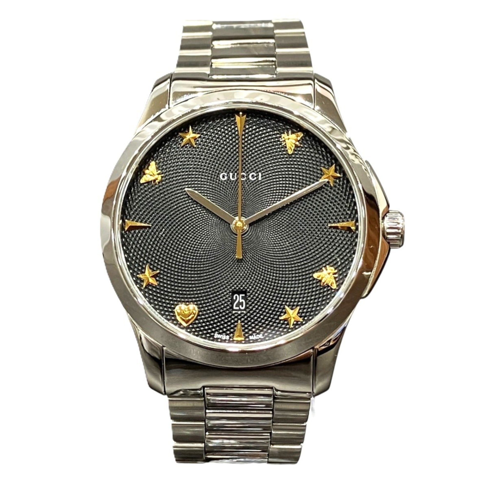 Gucci G-Timeless watch, total weight 105.2g, stainless steel, quartz movement, black dial, YA1264029