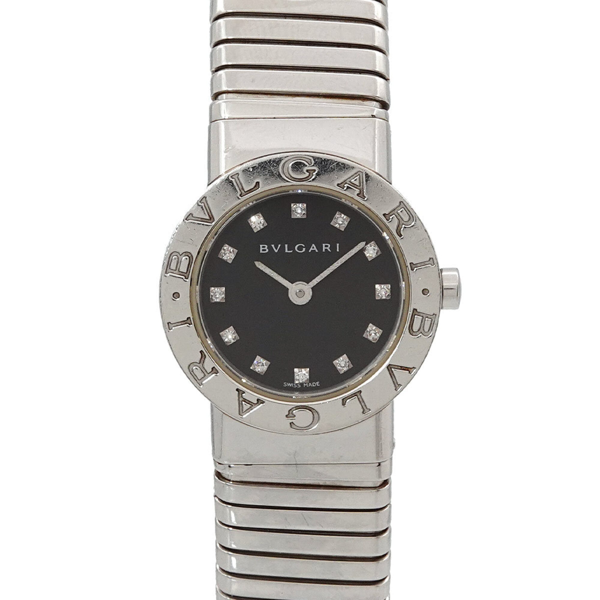 BVLGARI Tubogas BB232TS Women\'s Watch 12P Diamond Date Black Quartz