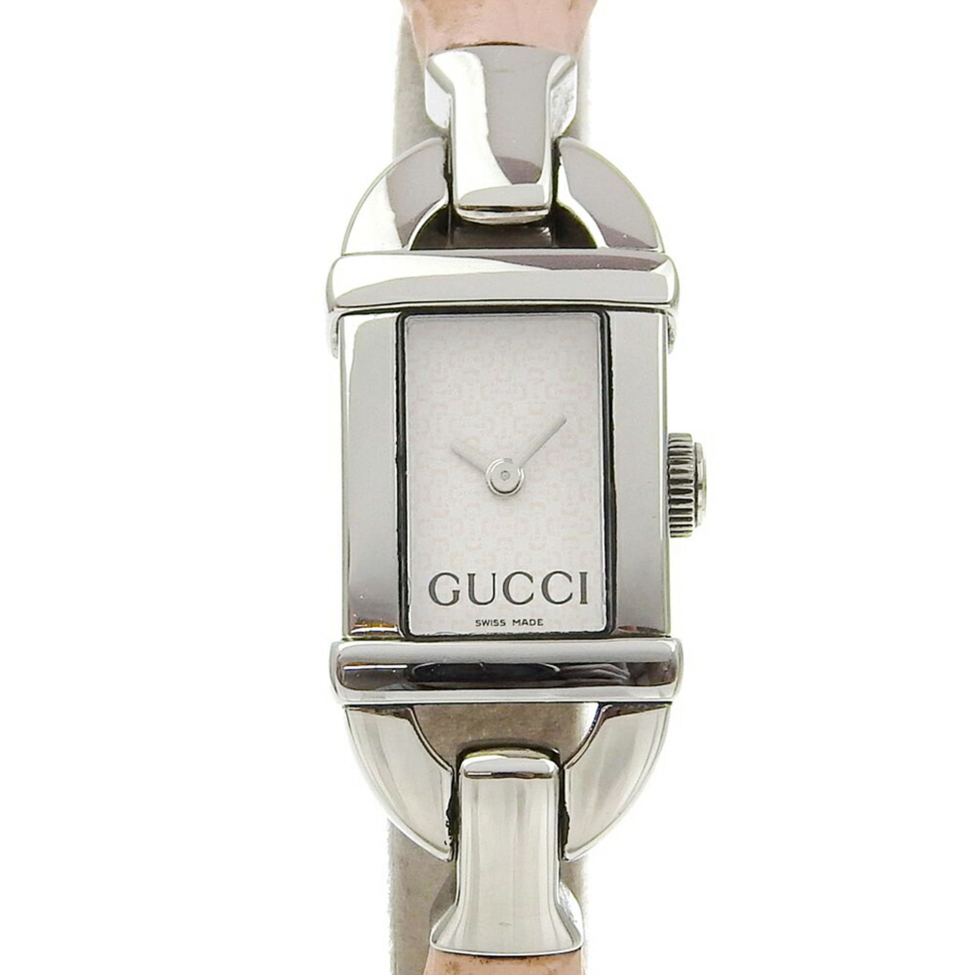 Gucci Bamboo Watch 6800L Stainless Steel x Rubber Pink Quartz Analog Display White Dial Women\'s