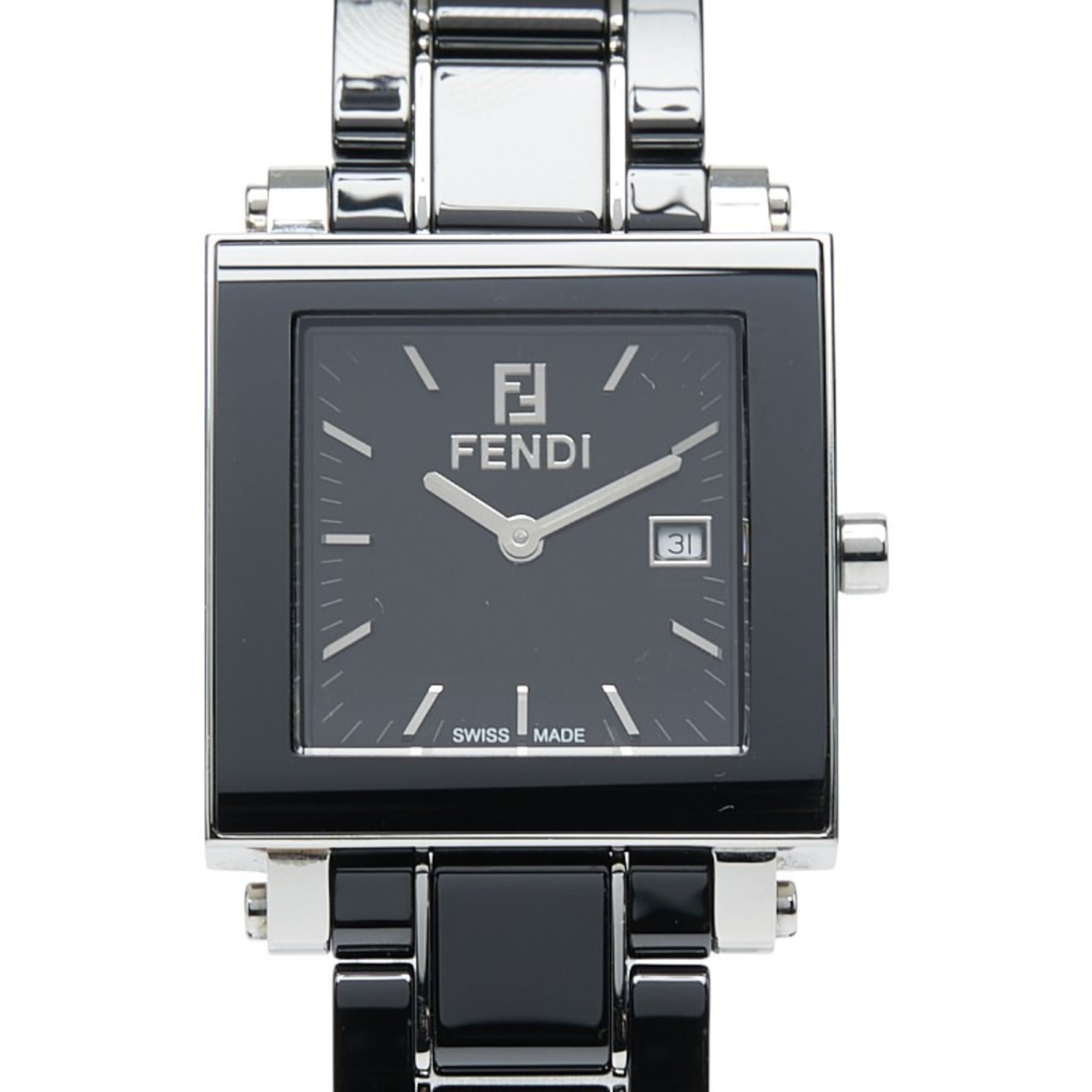 Fendi Quadro Watch 6200G Quartz Black Dial Ceramic Stainless Steel Men\'s FENDI
