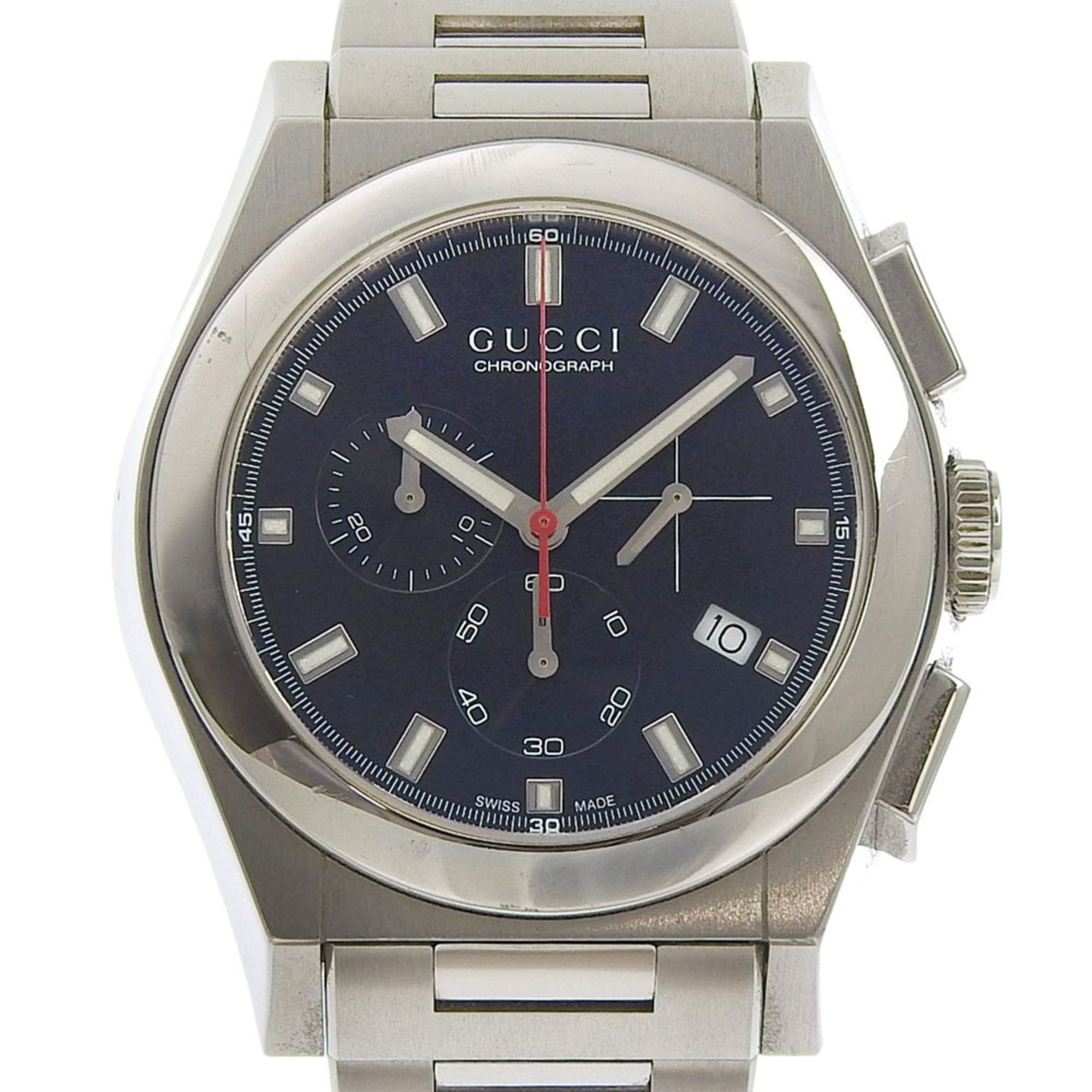 Gucci Pantheon Men\'s Watch 115.2/YA115235 Stainless Steel Quartz Chronograph with Black Dial